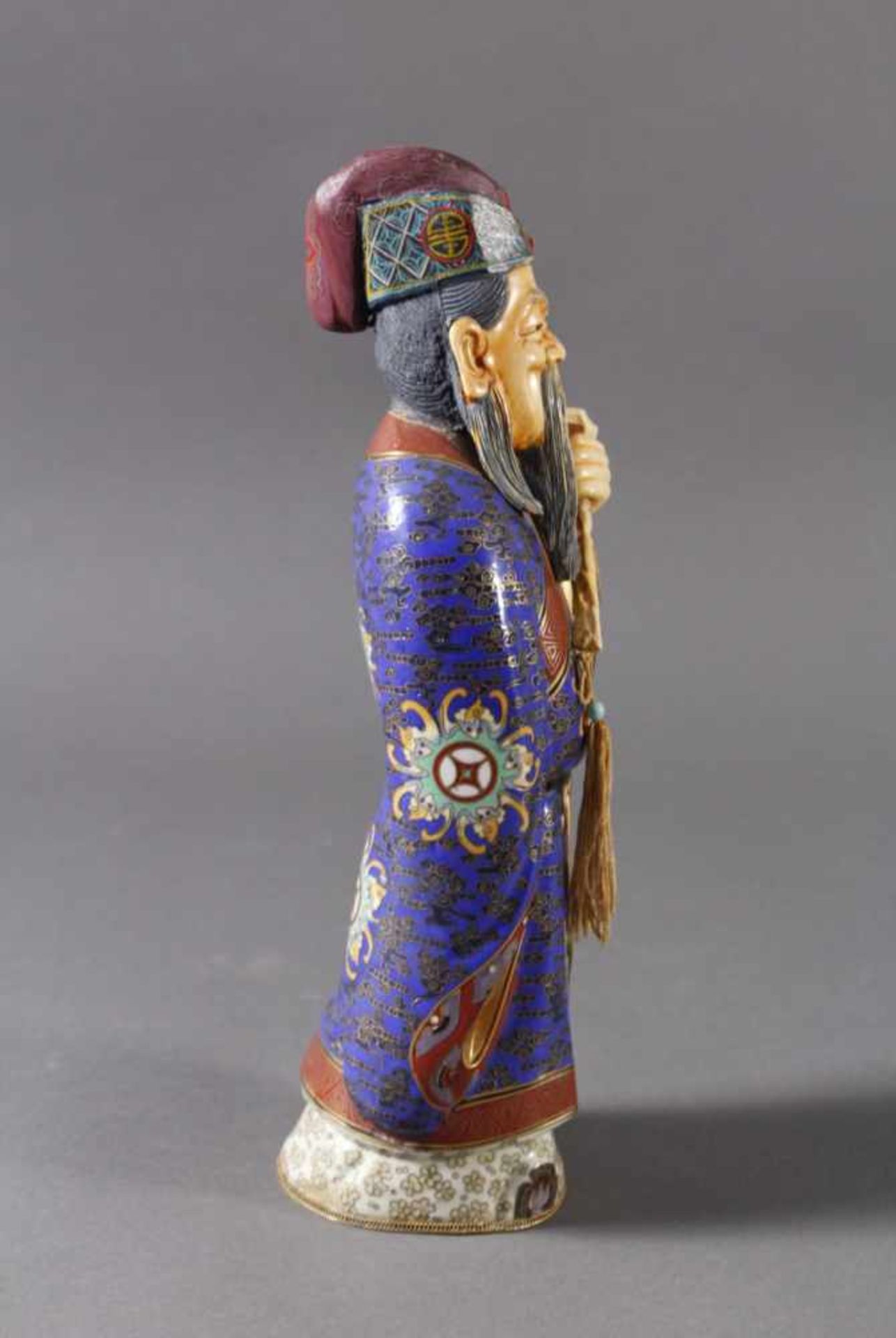 Cloisonné Figur, Hochherrschaftlicher Hofbeamter, China, wohl Republik Periode - Bild 5 aus 6