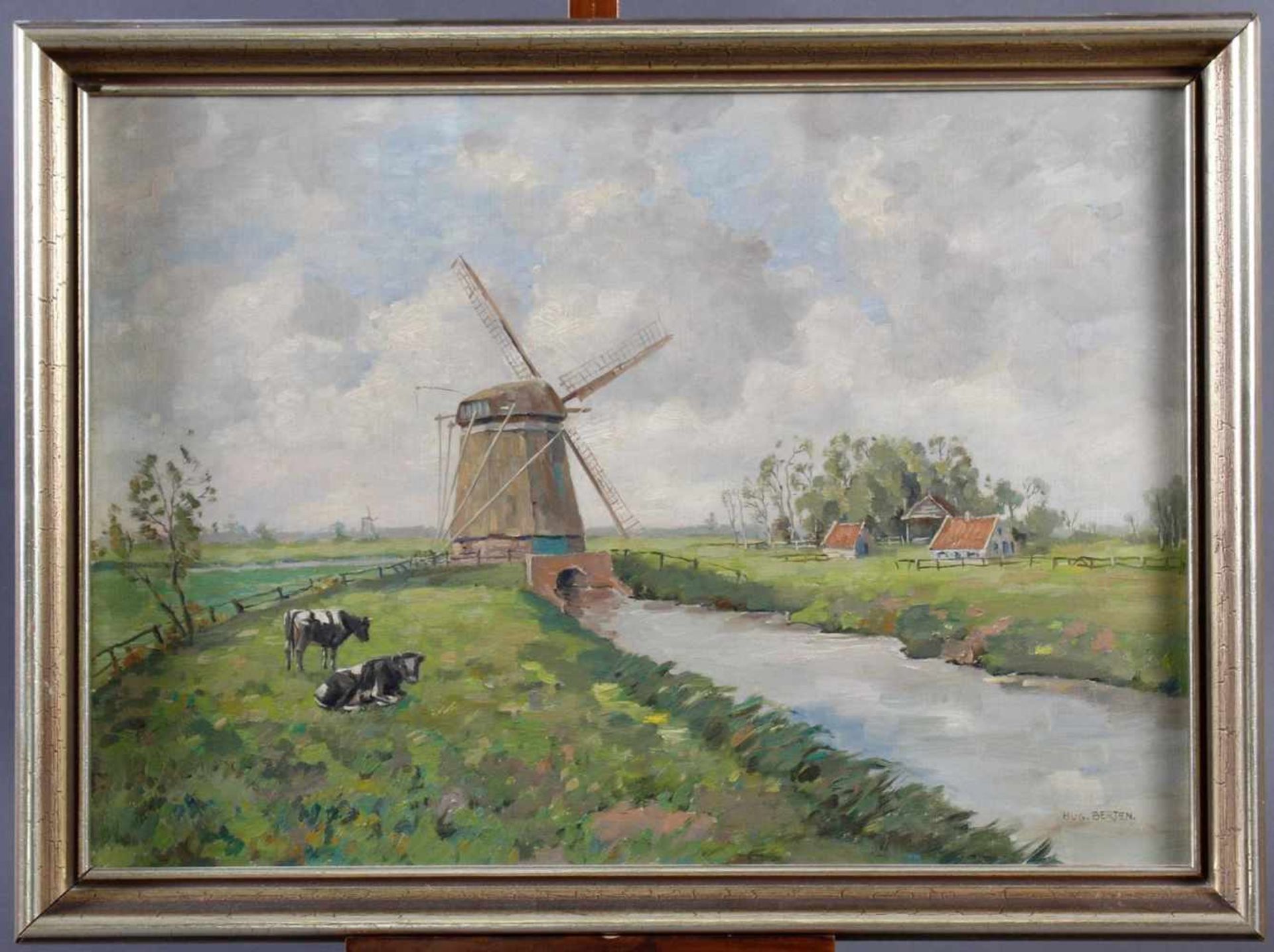 Hugo BERTEN (1894-1959), Holländische Landschaft mit Windmühle und Kühen