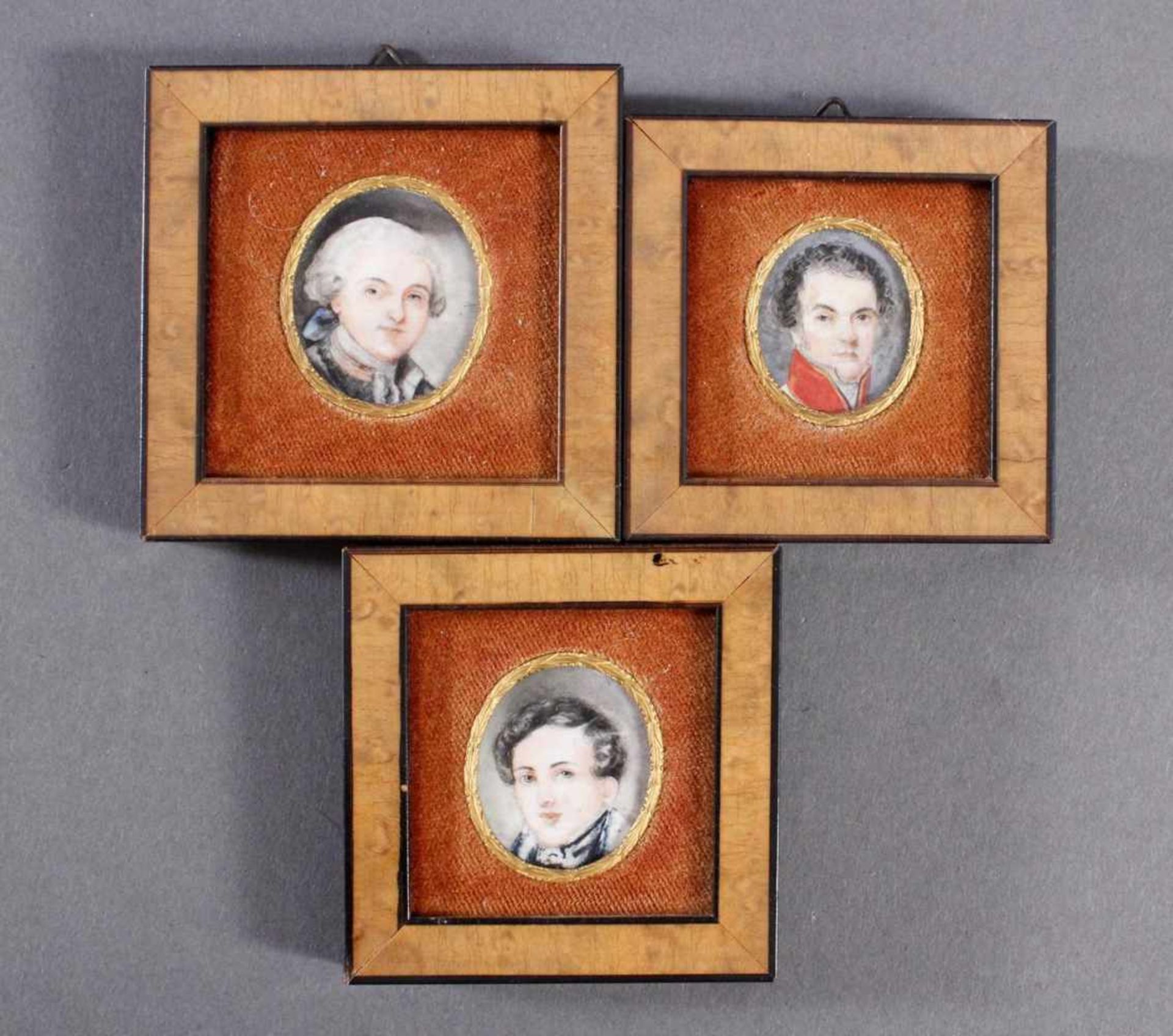 3 Portrait Miniaturmalereien aus dem 19. Jh.