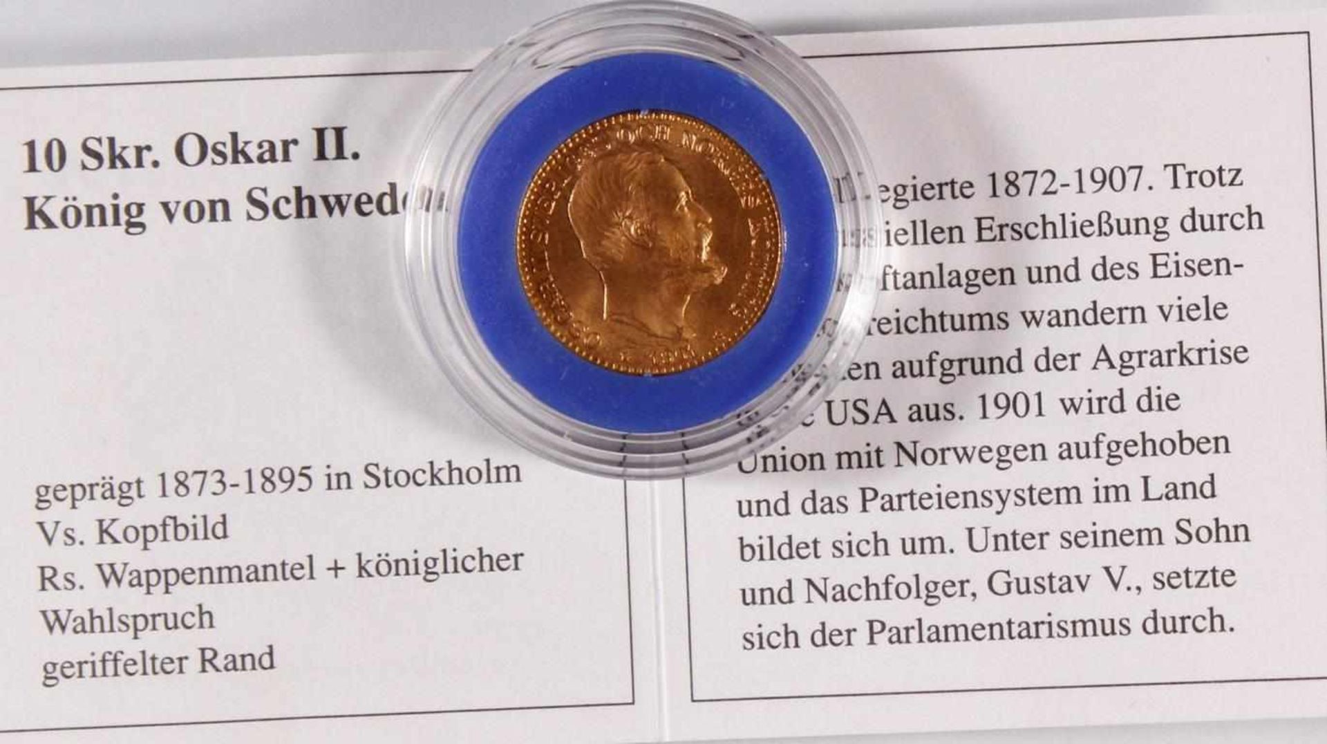 Schweden, 10 Kronen Oskar II., 1901 Goldmünze