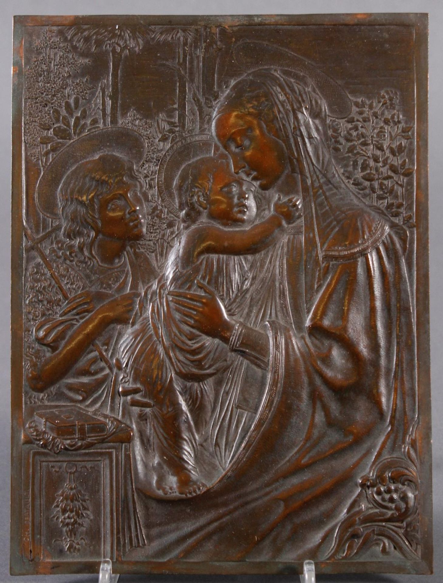 Feine Kupfer-Reliefplatte, Frankreich, Charles BERTAULT um 1900