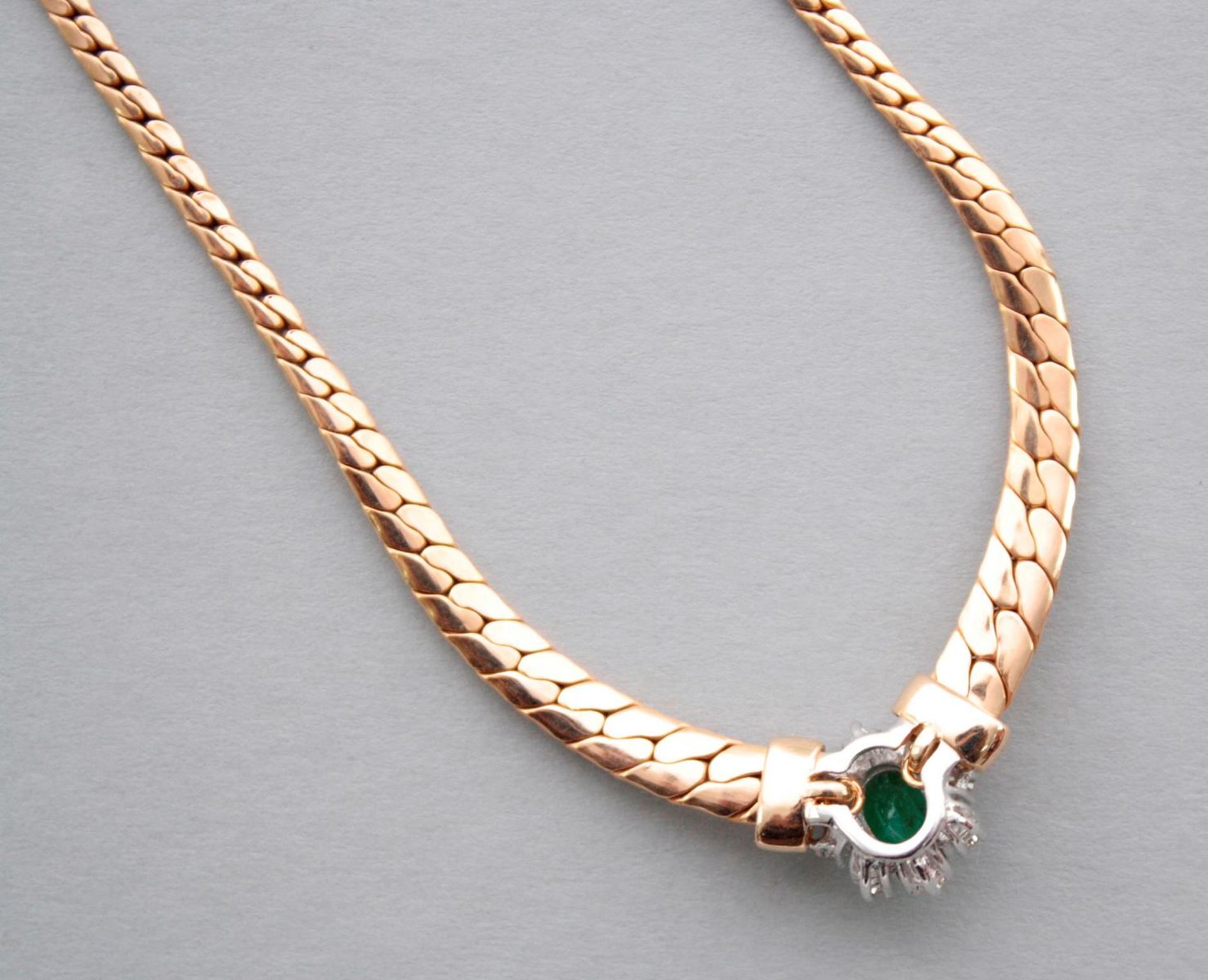 Collier mit Smaragd und Diamanten 14 Karat Gelbgold - Bild 4 aus 4