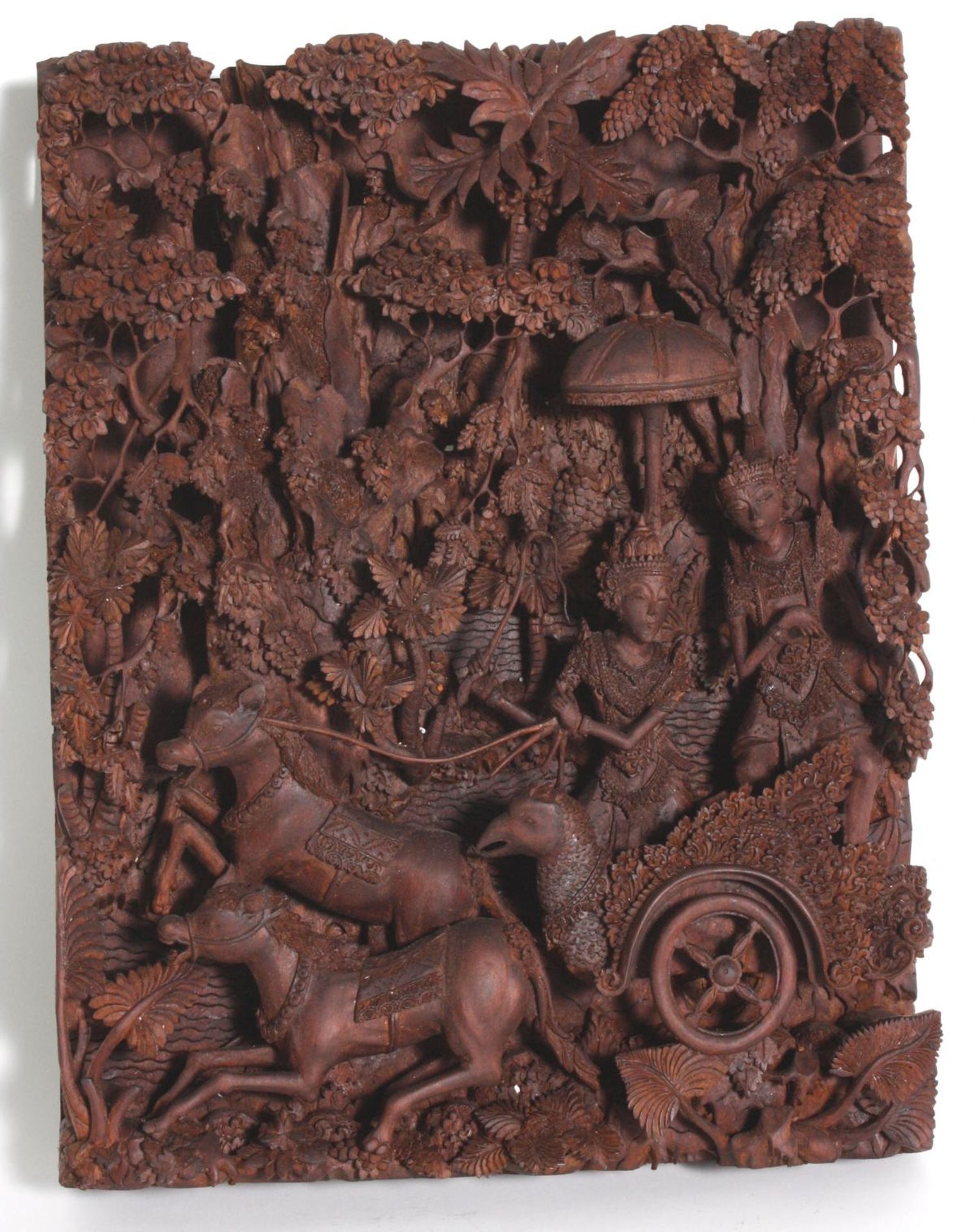 Holzrelief Schnitzerei, "Rama und Sita", Bali, 2. Hälfte 20. Jahrhundert