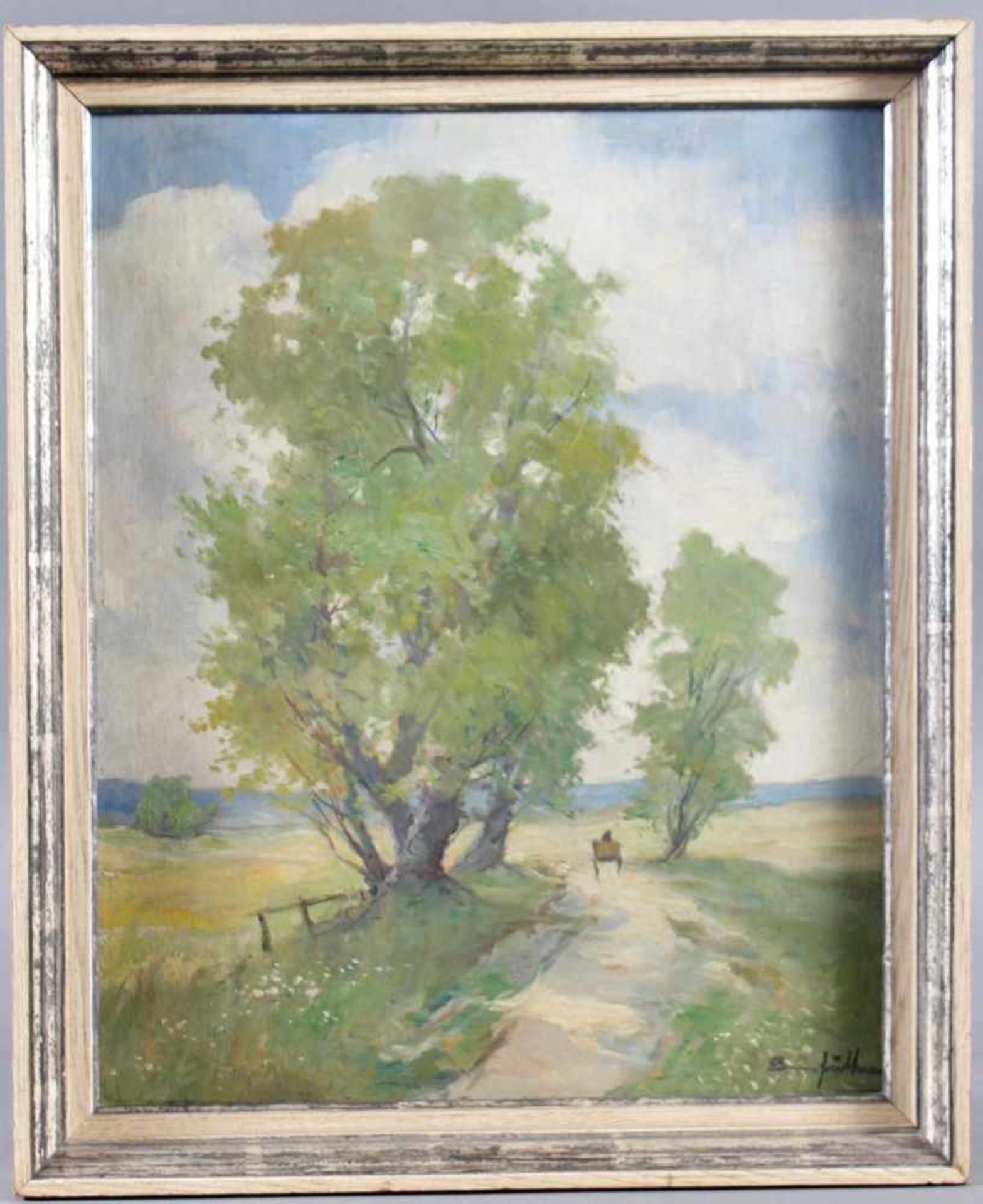 Bruno Züttner ?-?, Sommerliche Landschaft mit KutscheÖl auf Pappe, unten rechts signiert, ca. 49 x