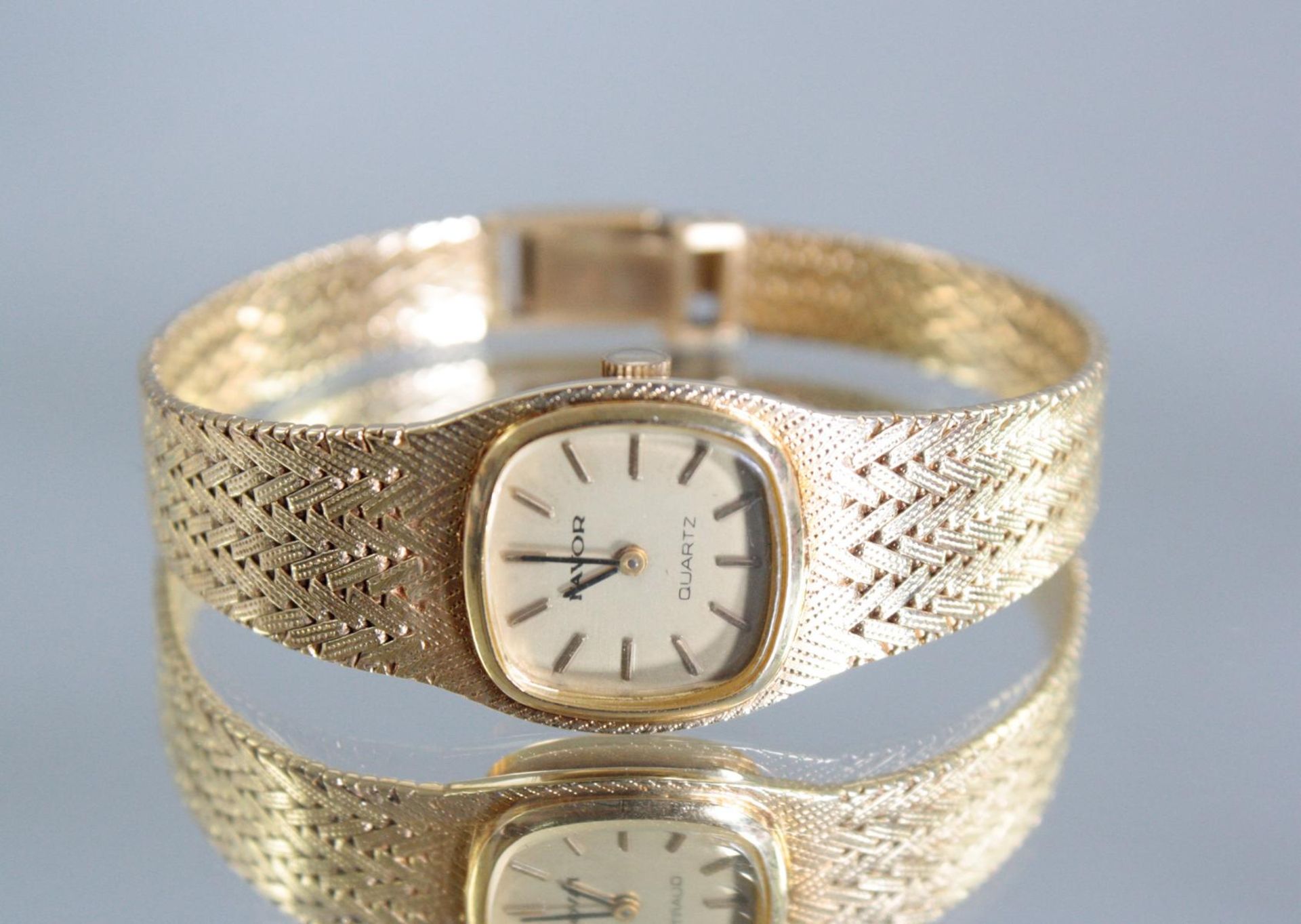 Favor Damenarmbanduhr, 14 Karat GelbgoldQuarz, Uhrendeckel und Armband gestempelt, ohne Funktion,