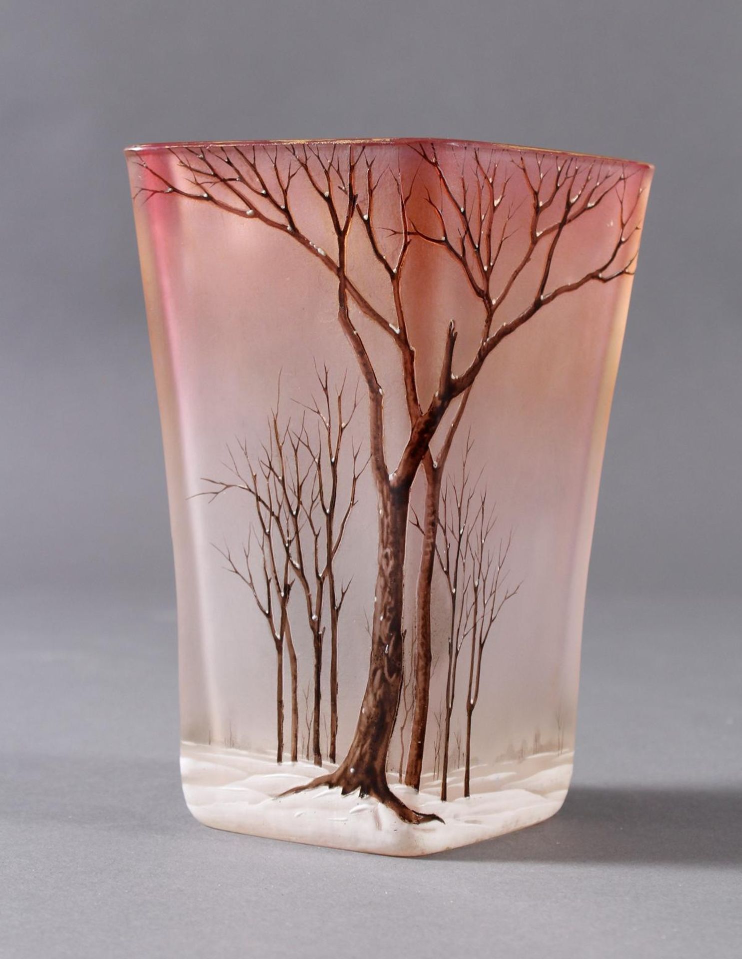 Jugendstil Glas Ziervase "Paysage de neige", Frankreich um 1920Legras & Cie, Verreries de St.