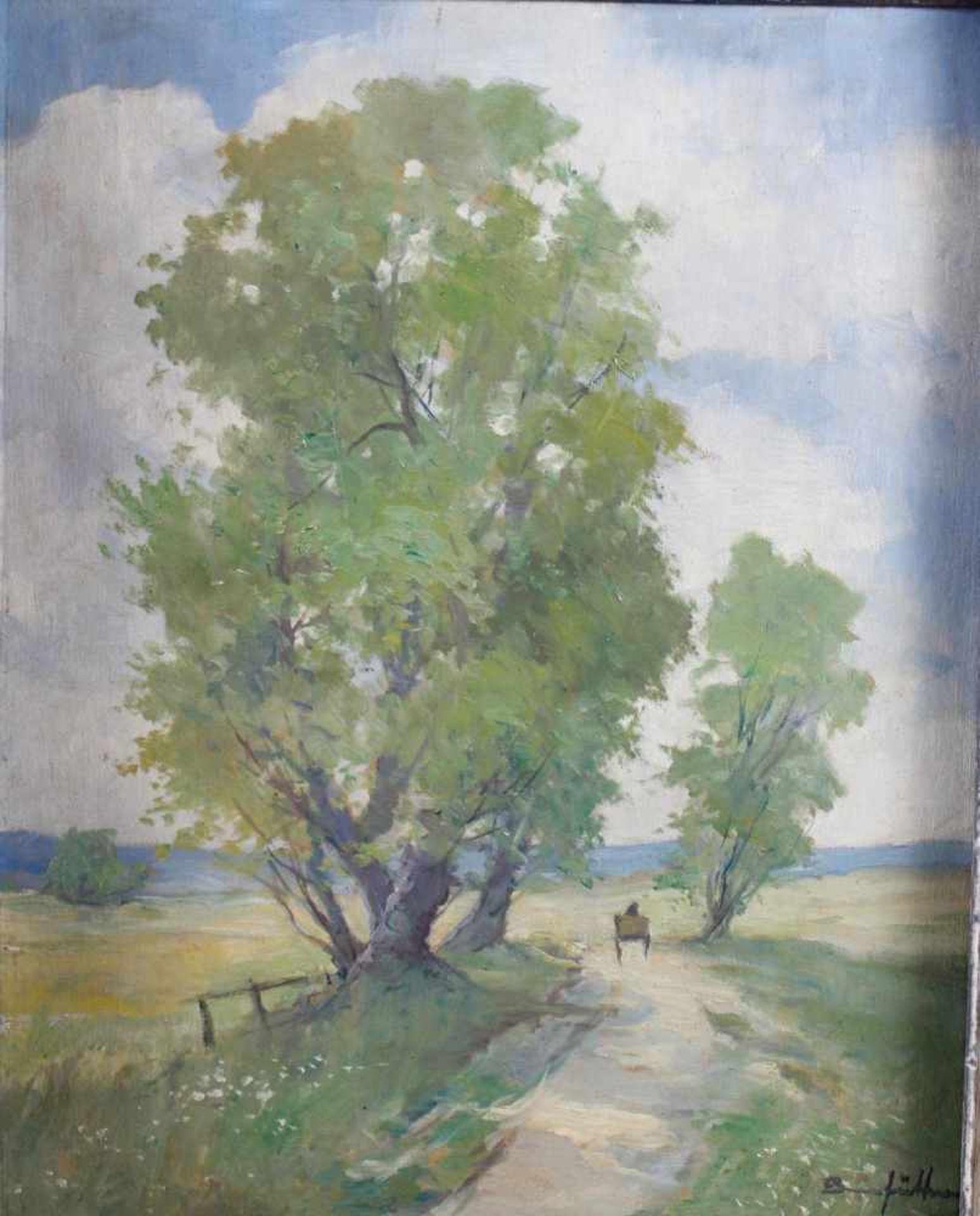 Bruno Züttner ?-?, Sommerliche Landschaft mit KutscheÖl auf Pappe, unten rechts signiert, ca. 49 x - Bild 2 aus 4