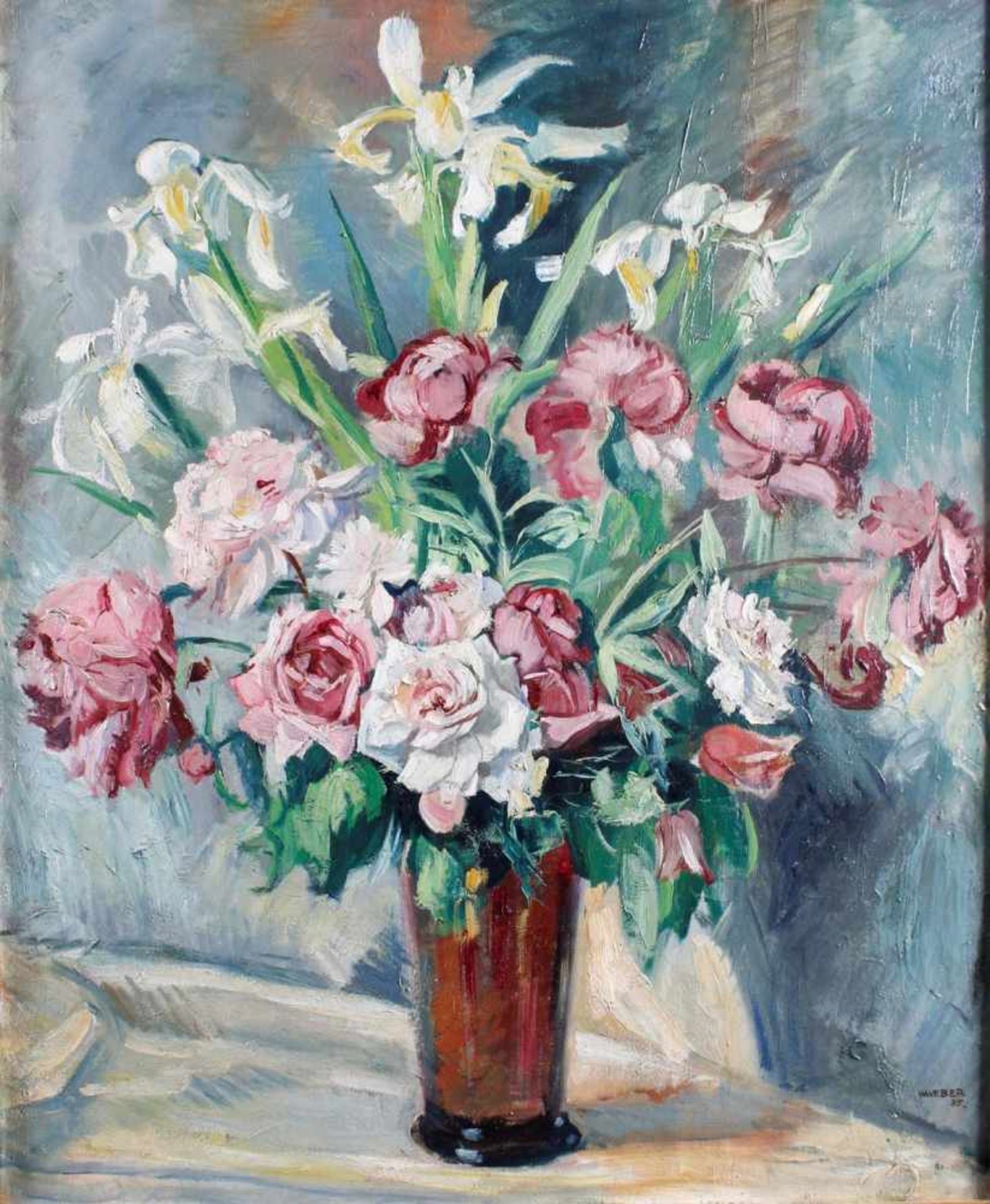 Wiliy Weber 1895 - 1959, BlumenstillebenÖl auf Leinwand, unten rechts signiert und datiert 35, ca. - Bild 2 aus 4