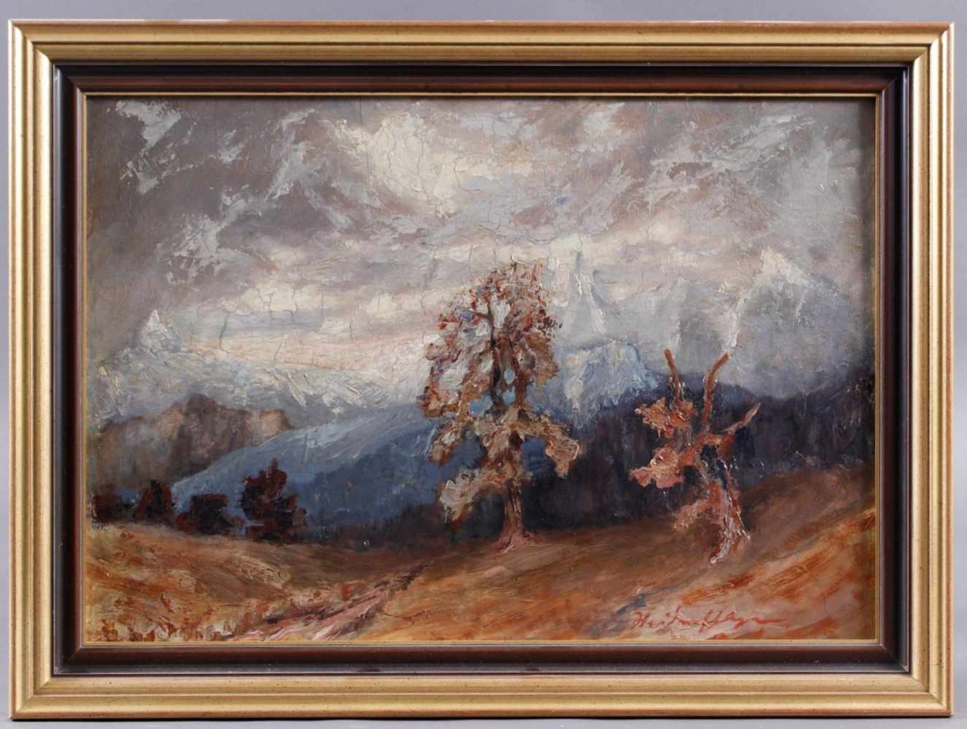 Unbekannter Künstler um 1900, LandschaftÖl auf Holz, unten rechts signiert, ca. 33 x 49 cm, Rahmen