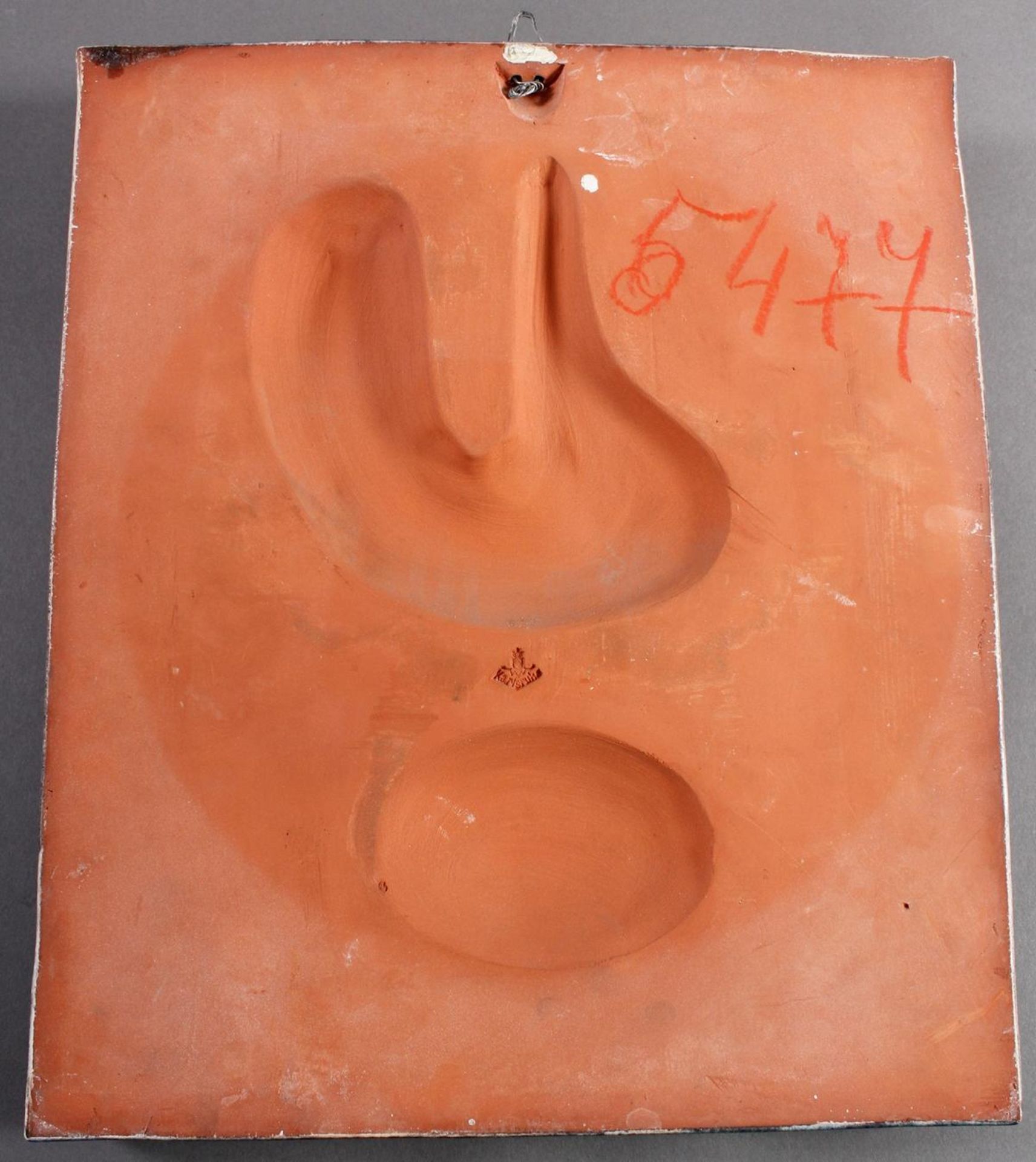 Wandkachel Karlsruher Majolika, Heiliger GeorgReliefplatte, roter Scherben mit polychromer - Bild 4 aus 5