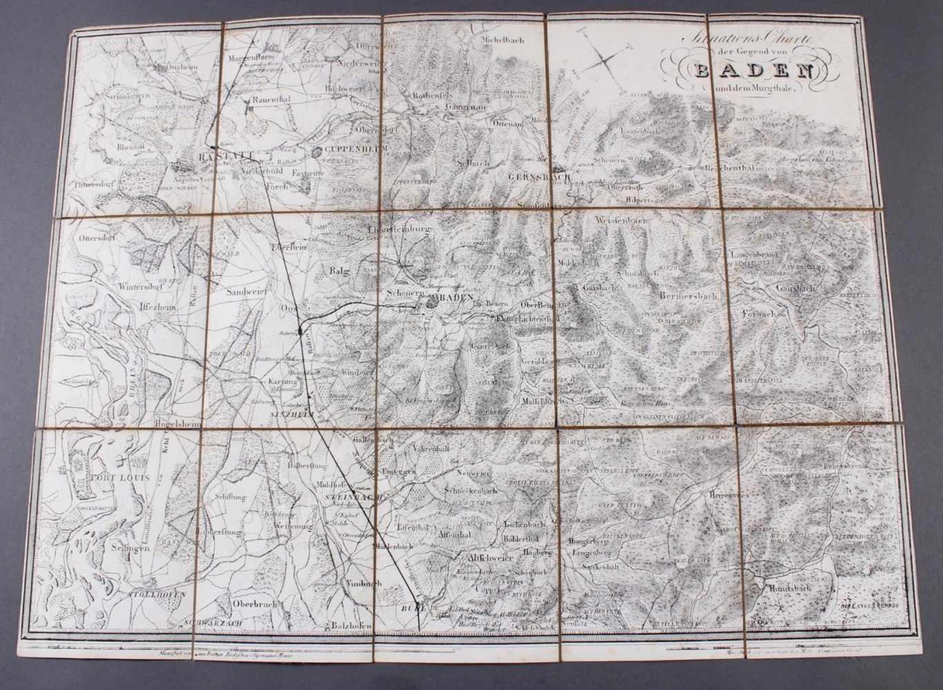 Situations Karte der Gegend von Baden und dem Murgthale, um 1850Litho um 1850. Auf Leinwand - Bild 2 aus 5