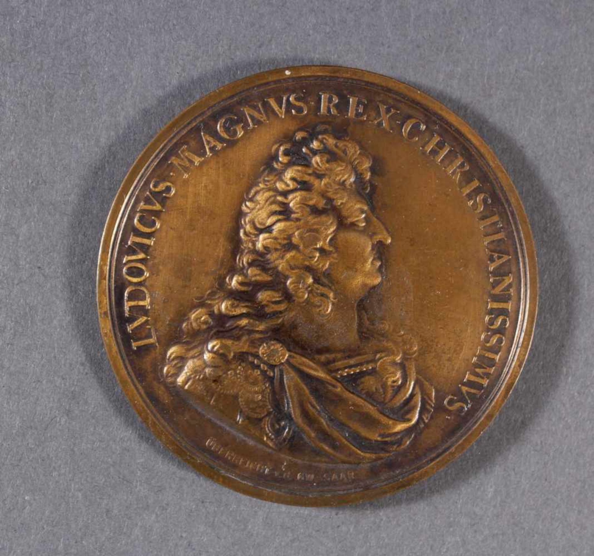 Louis XIV, 1643-1715. PrämienmedailleBronze, die Vorderseite zeigt nach rechts gerichtetes,