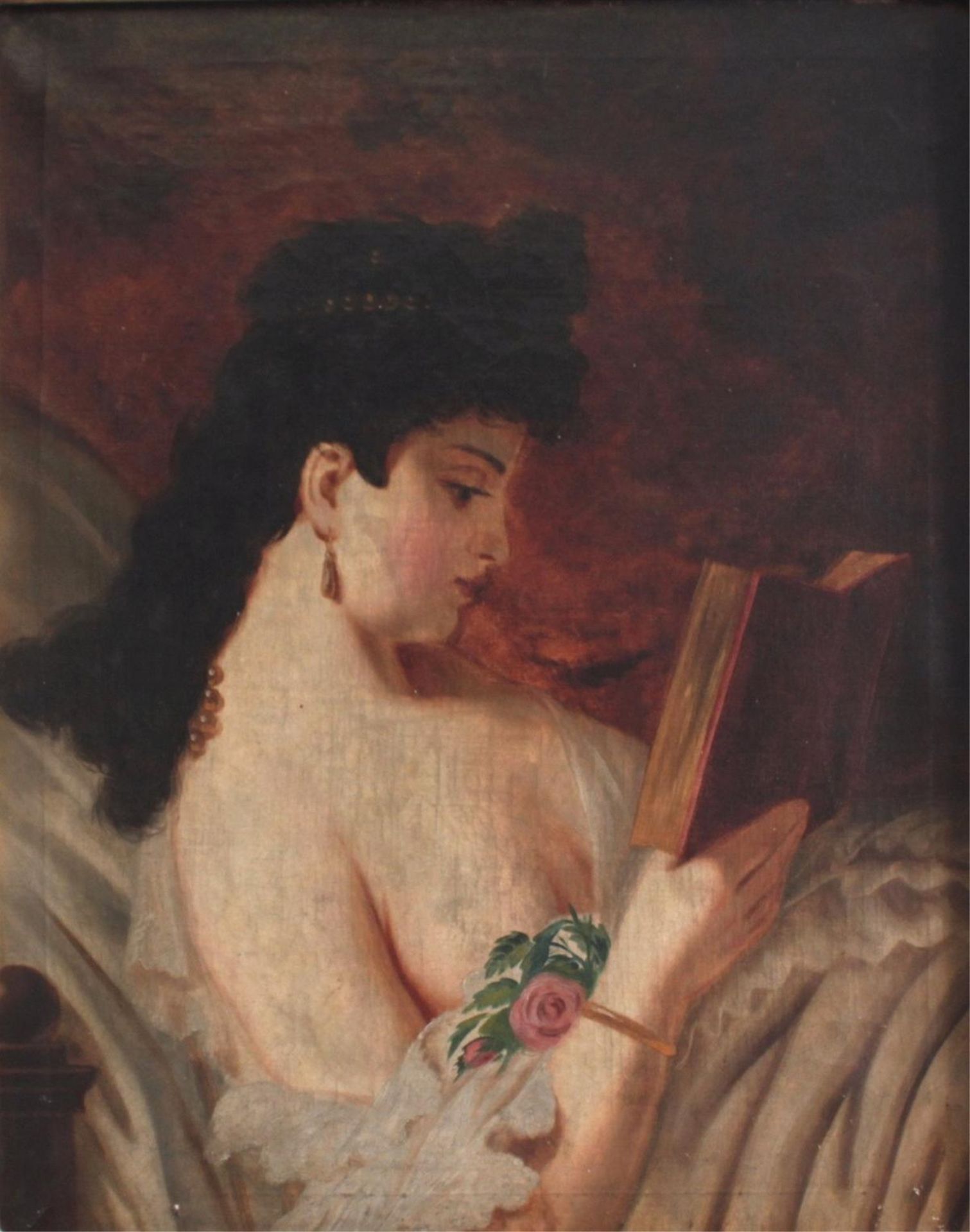 Unbekannter Künstler. "Junge Damen beim Lesen"19. Jahrhundert. Öl auf Leinwand, unsigniert, ca. 79 x - Bild 2 aus 3