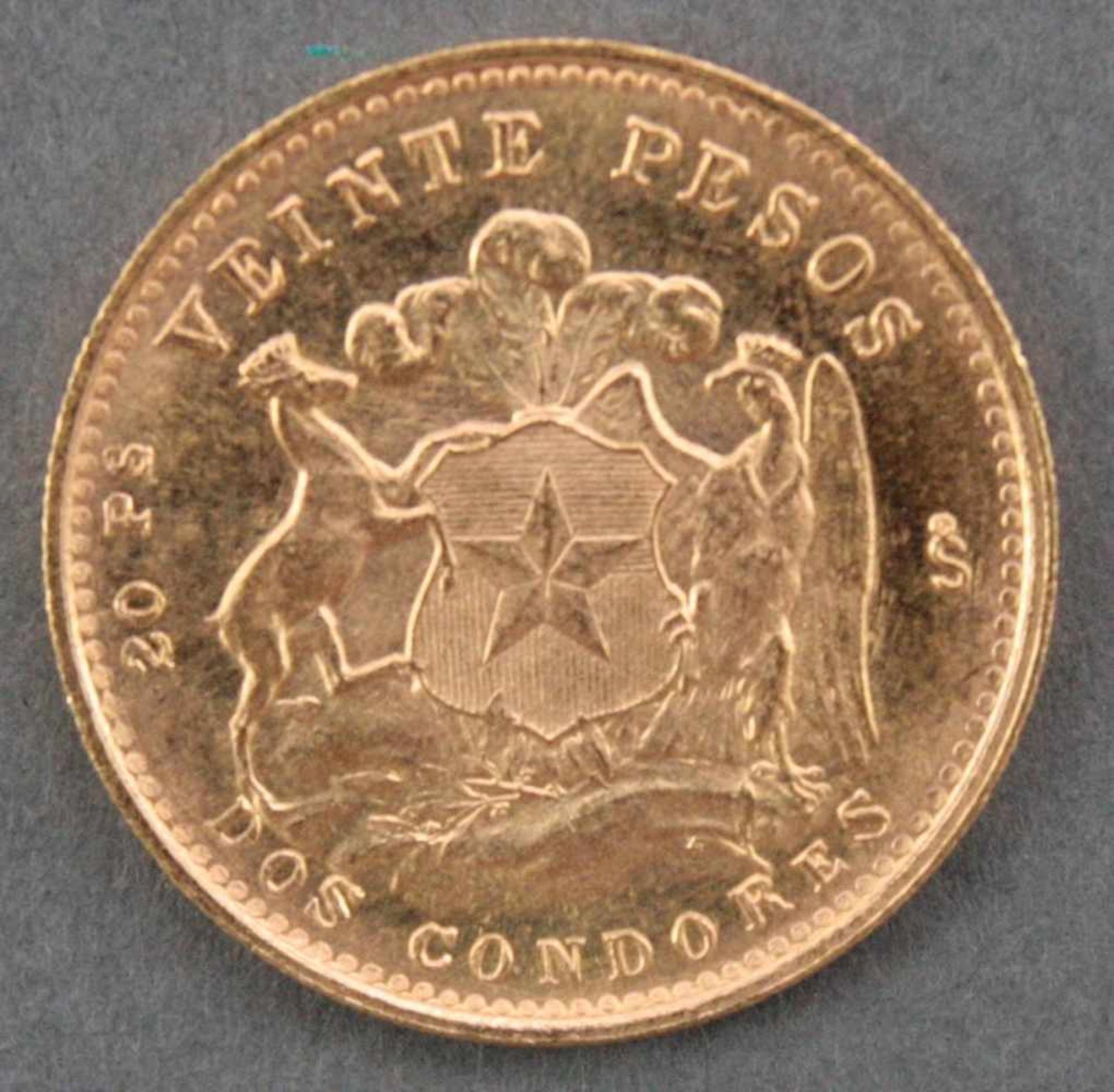 Chile 20 Pesos Goldmünzeca. 3,6 Gramm 0.900er Goldmünze. - Image 2 of 2