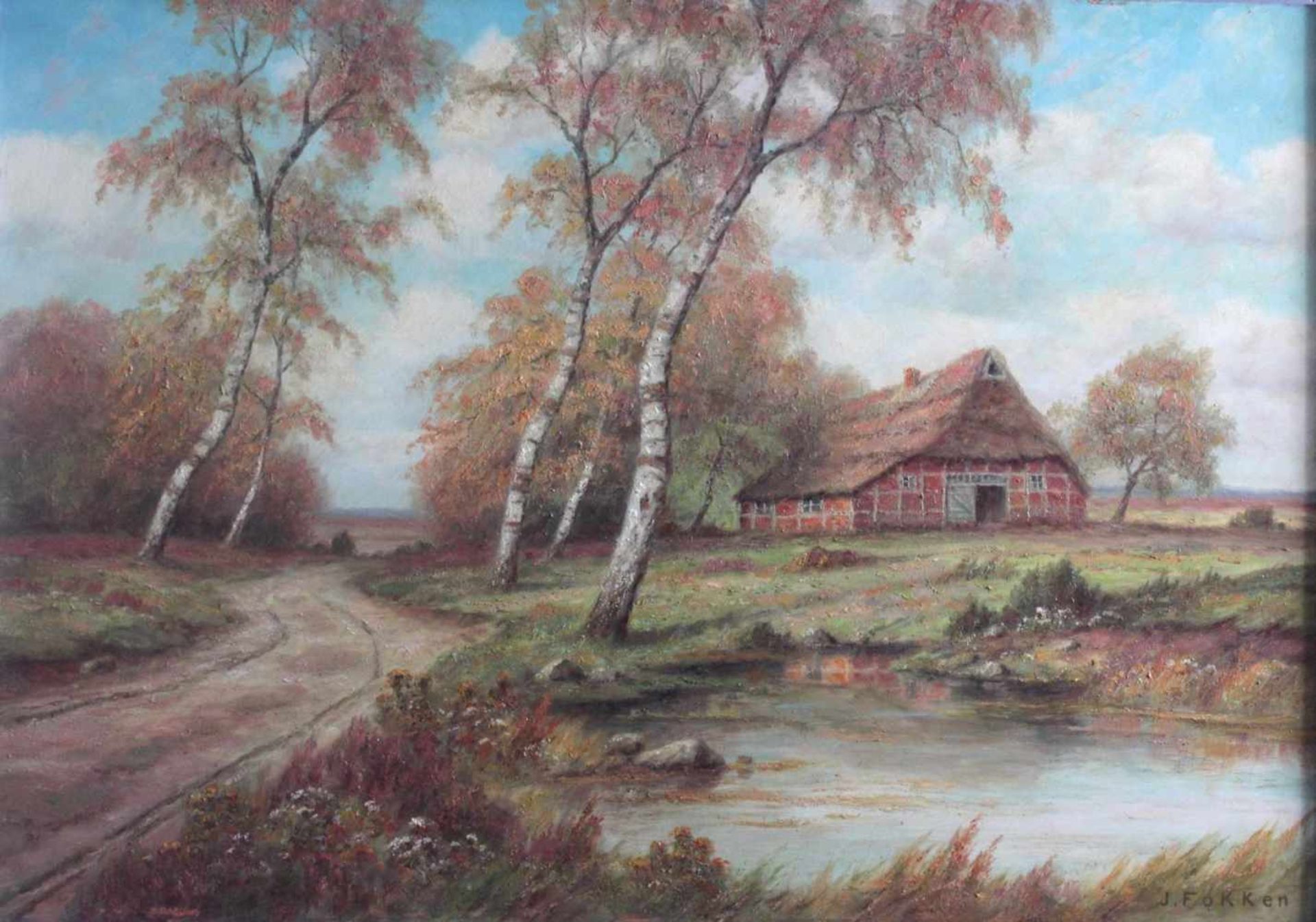 Jan Fokken (1881 - 1962)Öl auf Hartfaser, "Bauernhof im Worpswede", unten rechts signiert, ca. 60 - Bild 2 aus 4