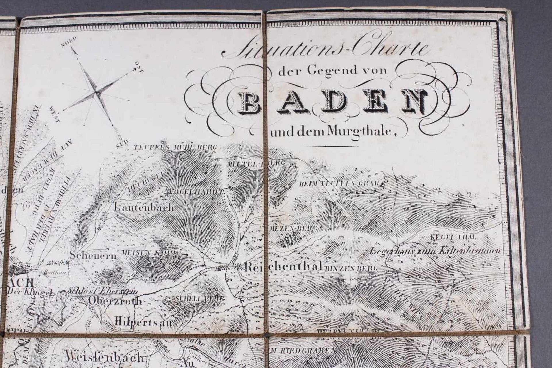 Situations Karte der Gegend von Baden und dem Murgthale, um 1850Litho um 1850. Auf Leinwand - Image 4 of 5
