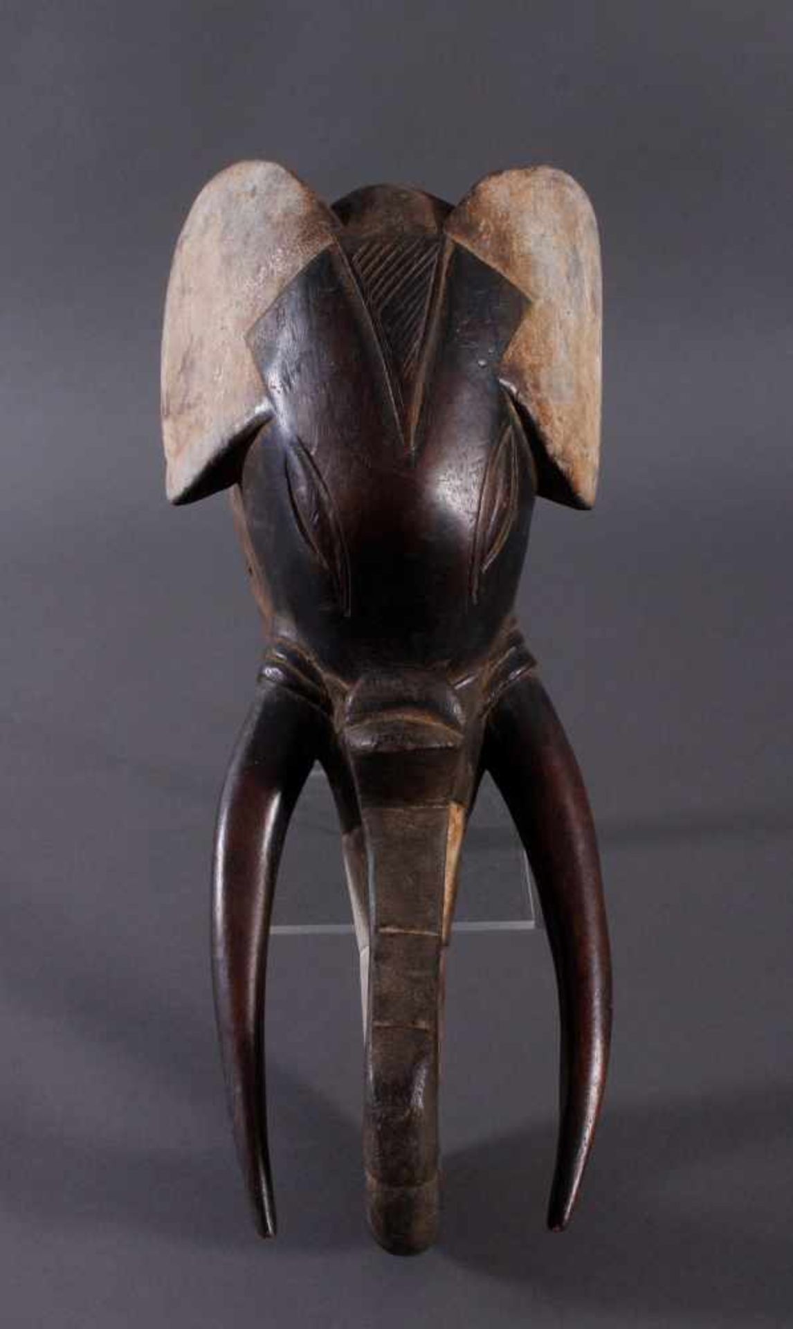 Antike Zoomorphe Maske, Elefant, Gouro 1. Hälfte 20. Jh.Holz geschnitzt, farbig gefasst, ca. 13,5