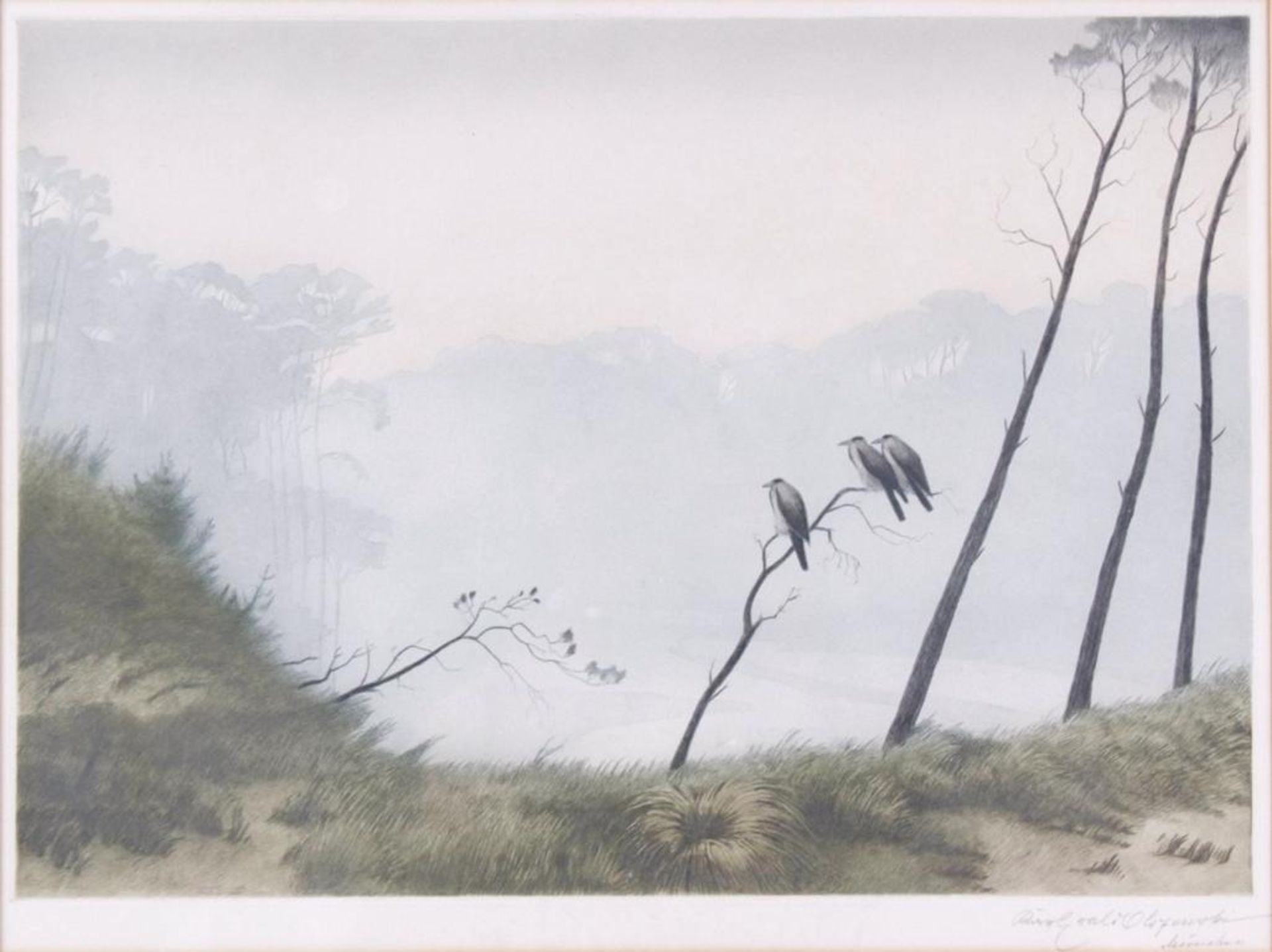 Karl Ewald Olszewski (1884-1965)Lithografie, 3 auf einem Ast sitzende Nebelkrähen, unten rechts - Bild 2 aus 3