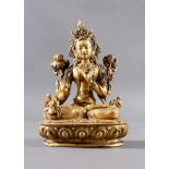 Bronze-Buddha, Tara (Bodhisattvi), Tibet 18./19. JahrhundertFein ziseliert dekoriert.