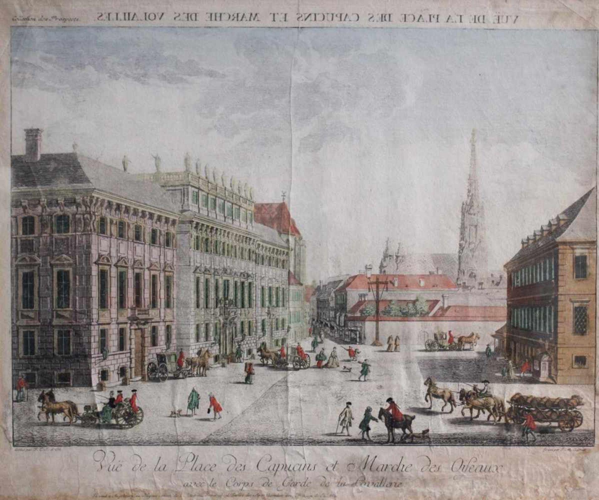 Kupferstich aus dem 18. Jh. Vue de la Place des Capucins et Marce des Oifeaux, BordeauxKolorierter - Image 2 of 2