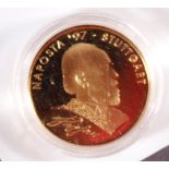 Goldmedaille NAPOSTA 97-EuroBenannt 110 Euro. Feingehalt 333/1000, Gewicht ca. 4,55 Gramm.