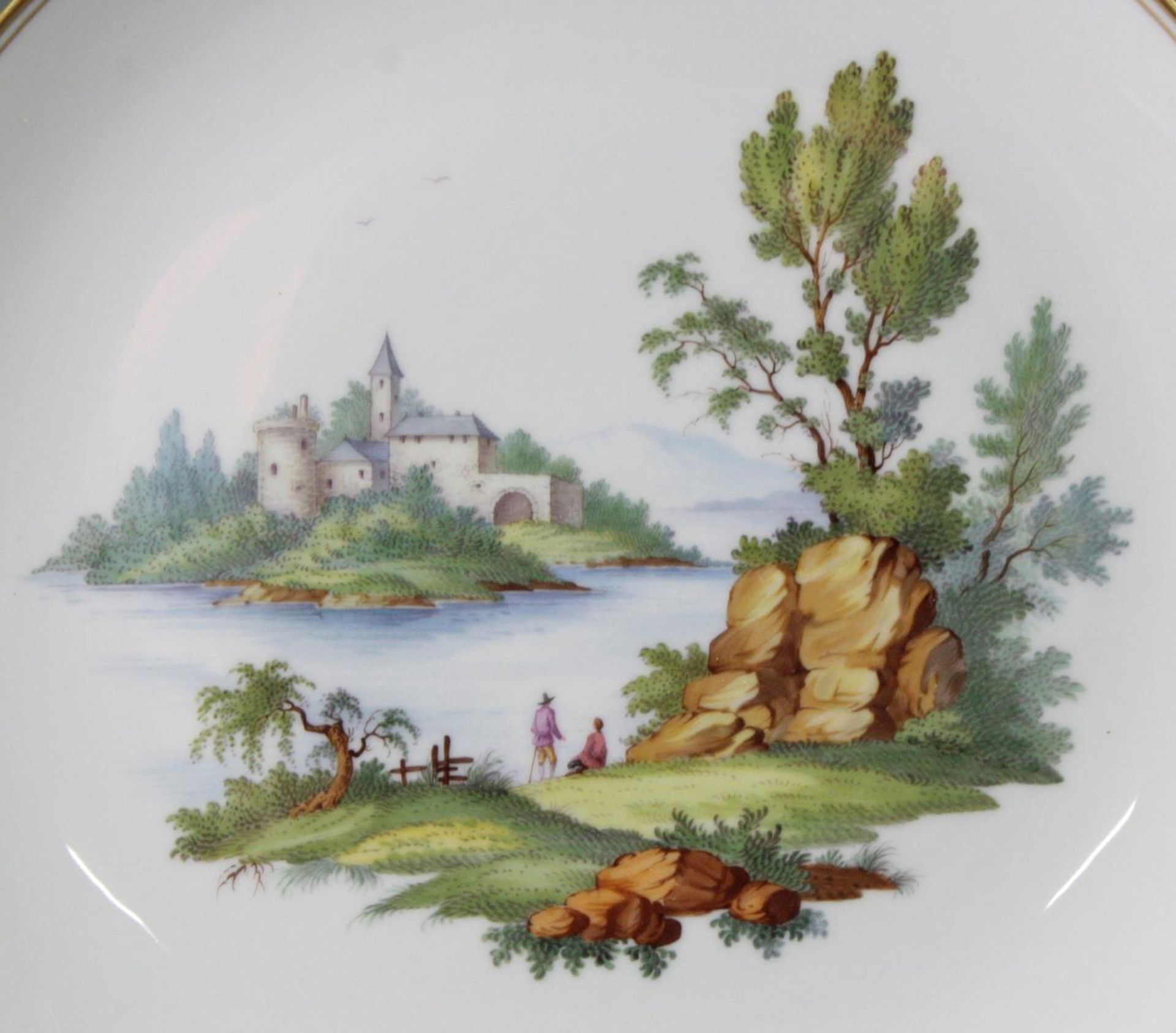 Wandteller "Bunte Landschaft", Höchst, signiert Kurt SchröderPorzellan, handbemalt, Landschaftsmotiv - Bild 2 aus 3