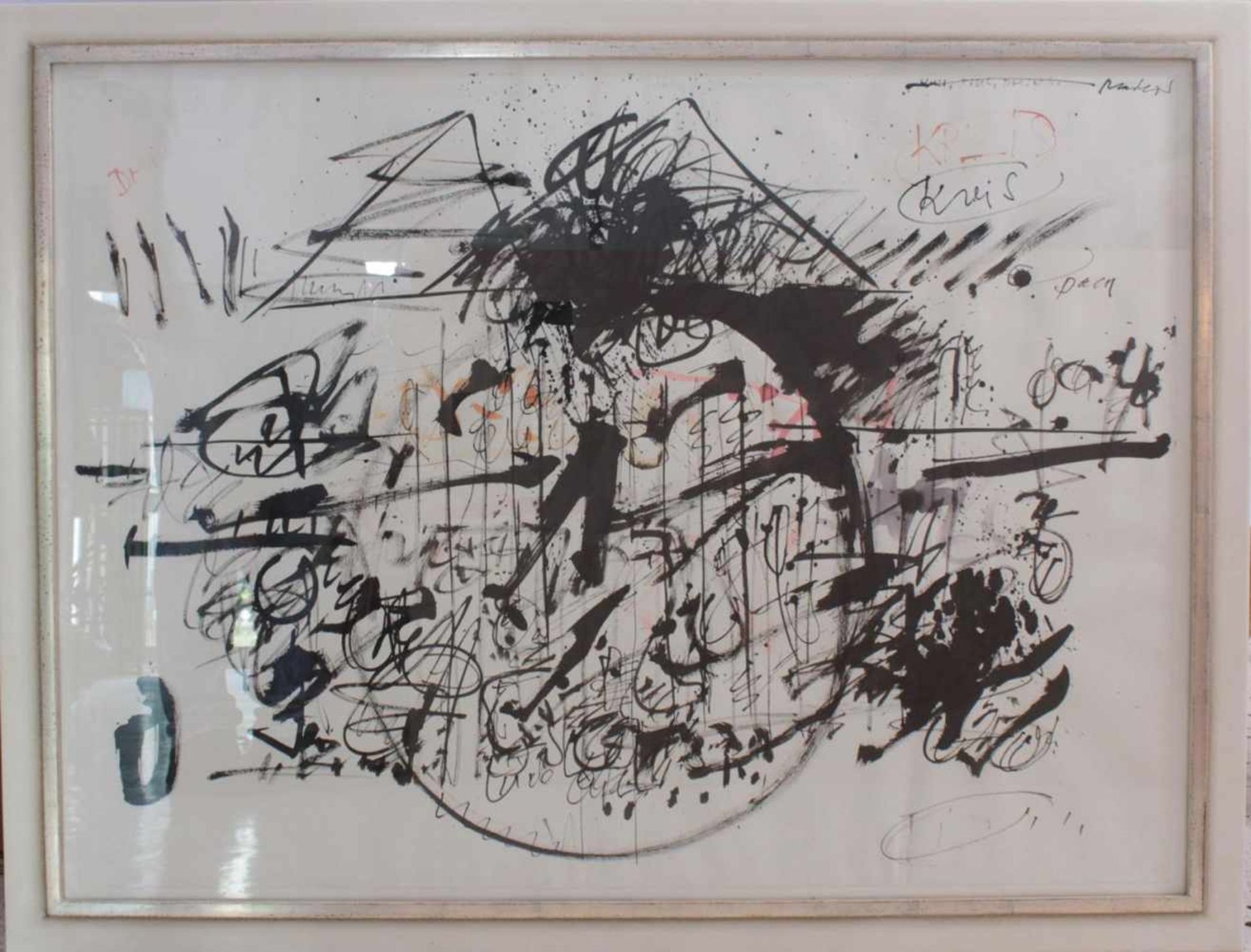 Frank Gyjho (1954), Aquarell auf Papier, Kreis-Tisch-DreieckHinter Glas gerahmt, ca. 77 x 106 cm.