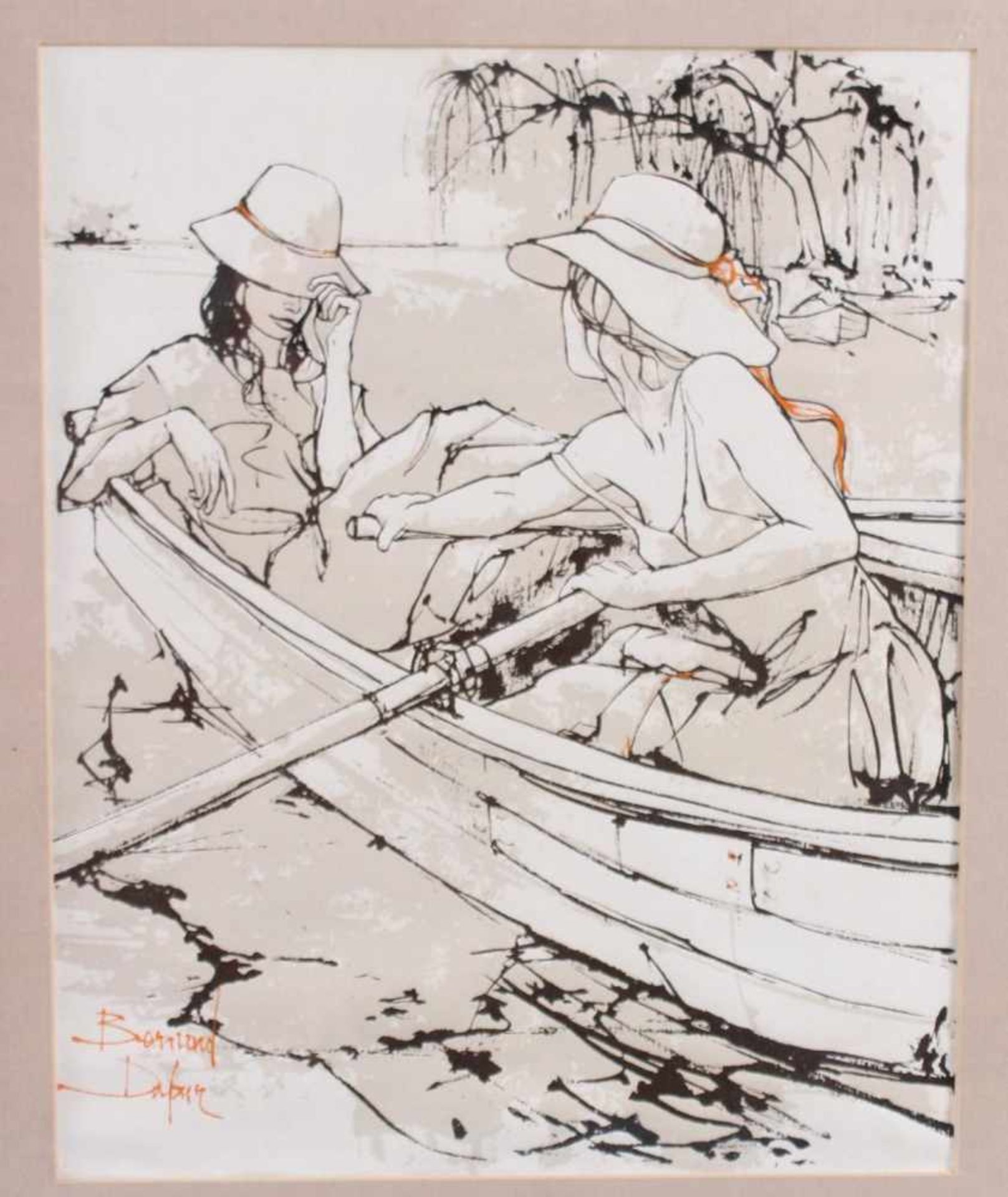 Bernard Doufour (Frankreich 1922-2016)Zwei Mädchen im Ruderboot, Öldruck auf Leinwand. Im Druck - Image 2 of 3