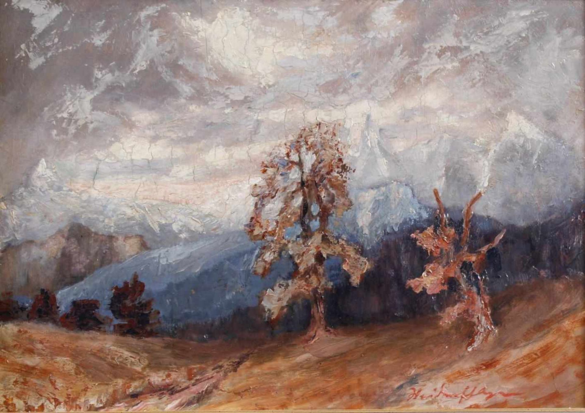 Unbekannter Künstler um 1900, LandschaftÖl auf Holz, unten rechts signiert, ca. 33 x 49 cm, Rahmen - Bild 2 aus 4