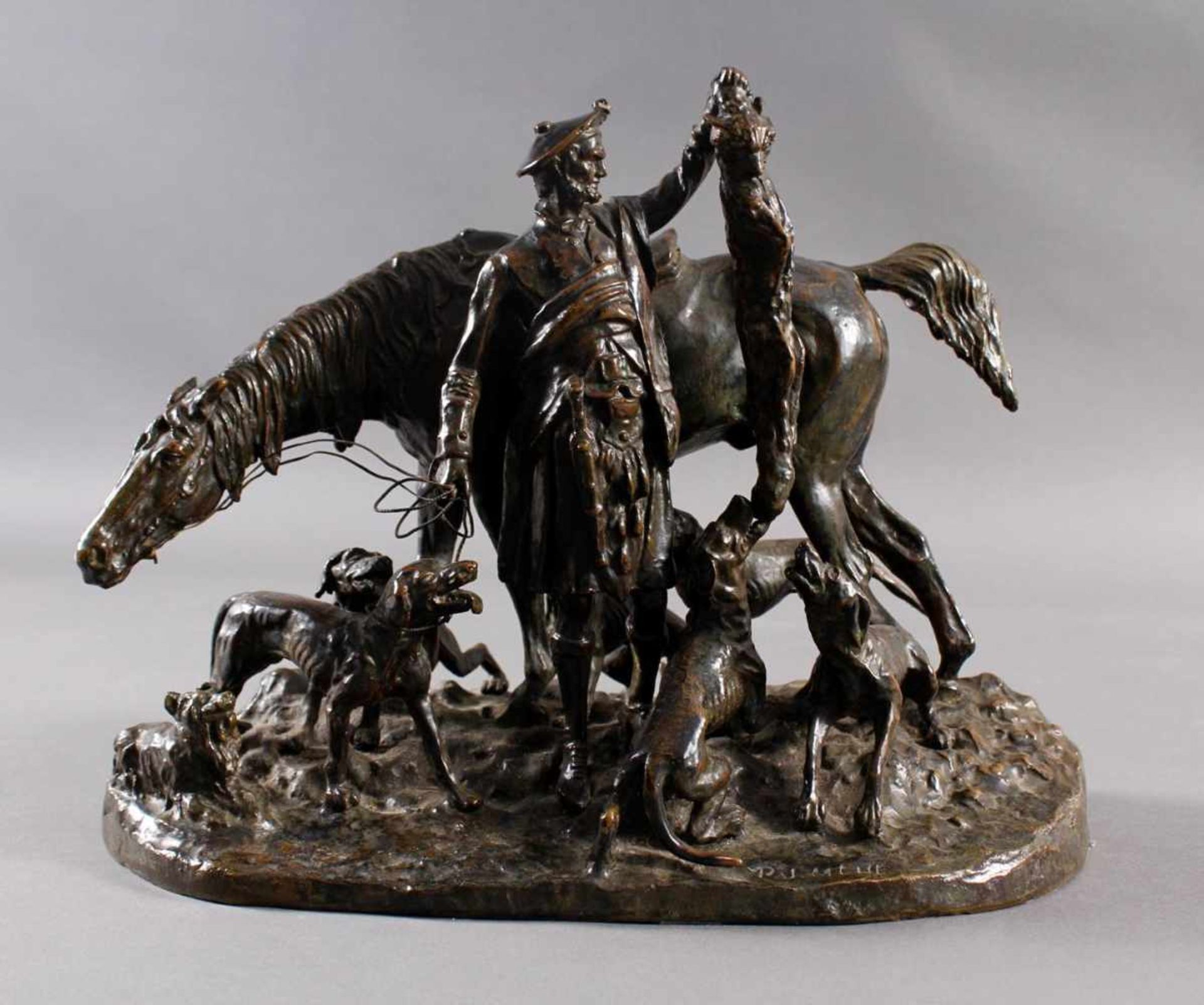 Pierre-Jules Mène -Paris (1810-1879) Bronzeplastik "Fuchsjagd"Sehr aufwändig und detaillierte