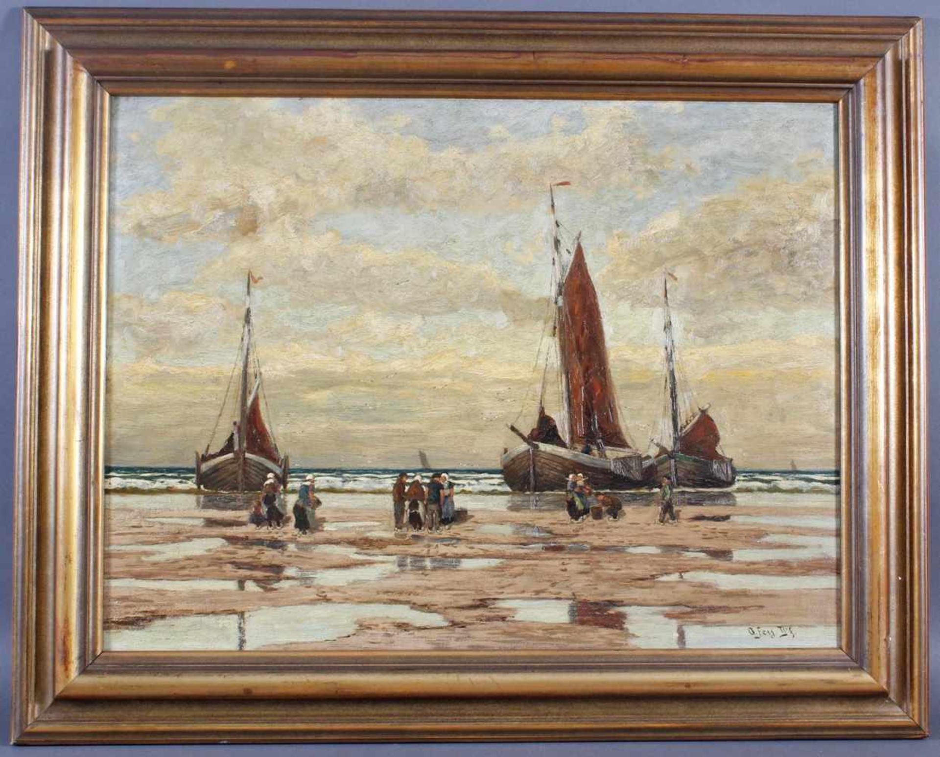 Carl Fey 1867 - 1939, Wattenmeer mit Seegelbooten und Personenstaffage