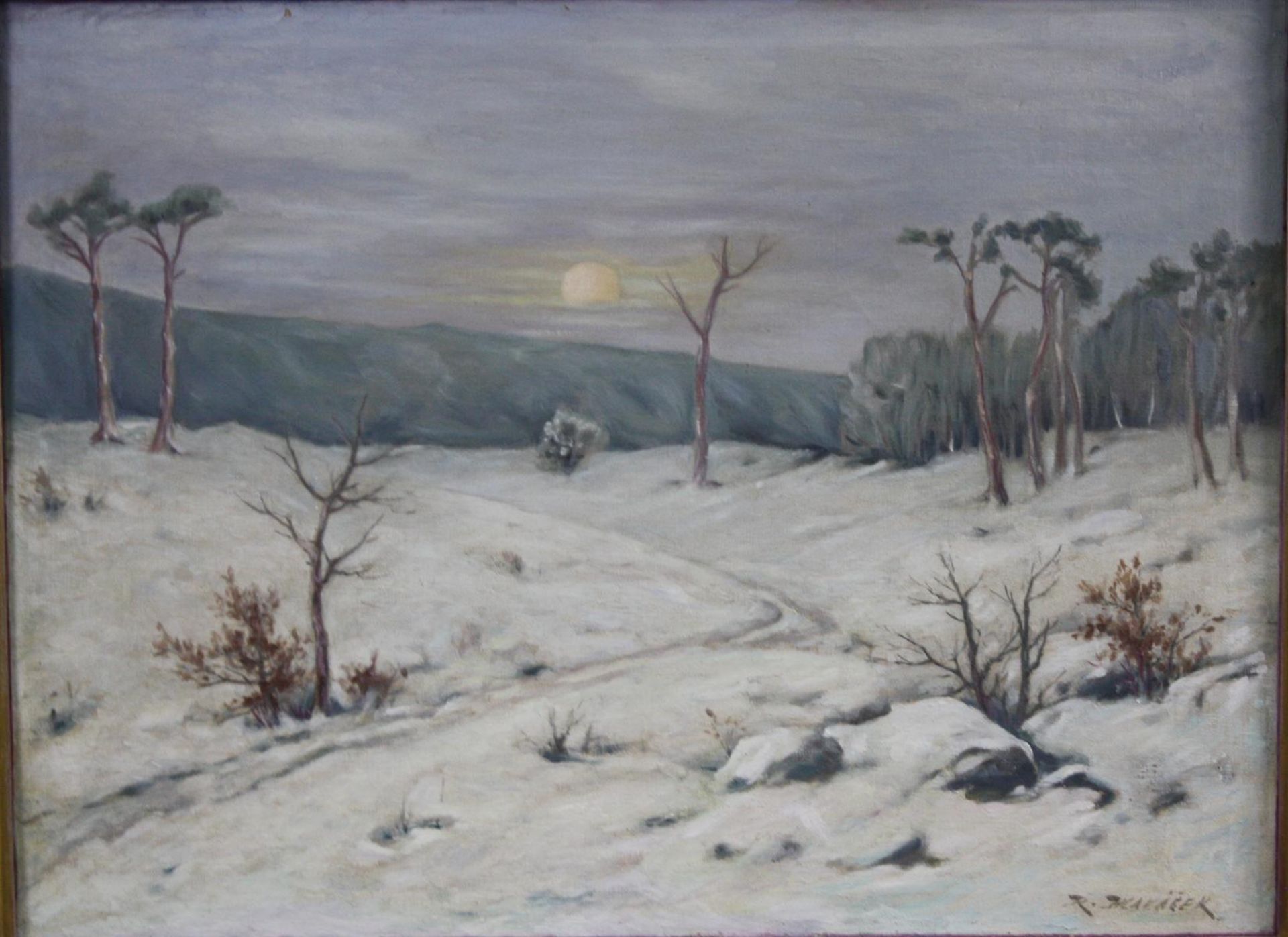 Rudolf Hlavacek (1878-?), Winterlandschaft mit Sonnenuntergang - Image 2 of 4