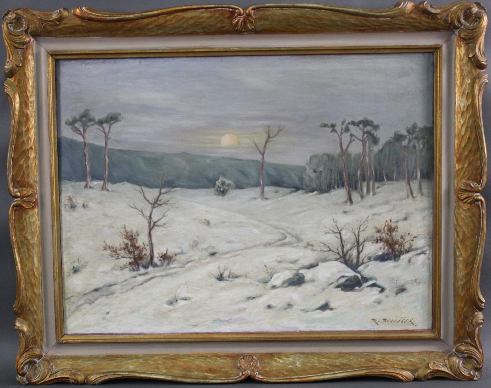 Rudolf Hlavacek (1878-?), Winterlandschaft mit Sonnenuntergang