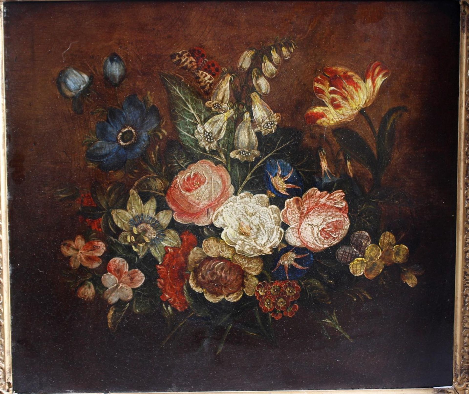 Unbekannter Künstler um 1900, Blumenstilleben mit Insekten - Image 2 of 9