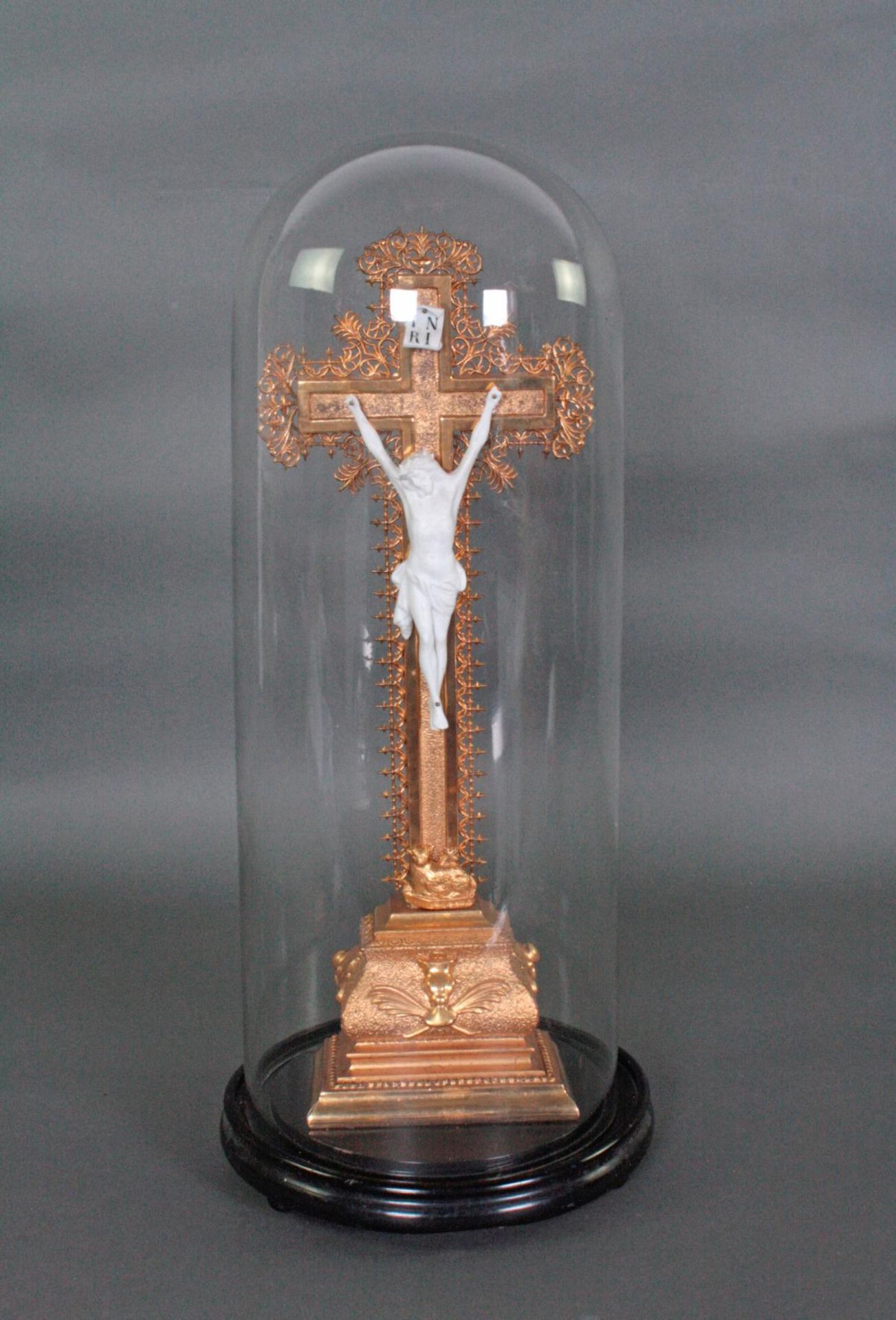 Biedermeier Kruzifix unter Glasdom - Bild 2 aus 8