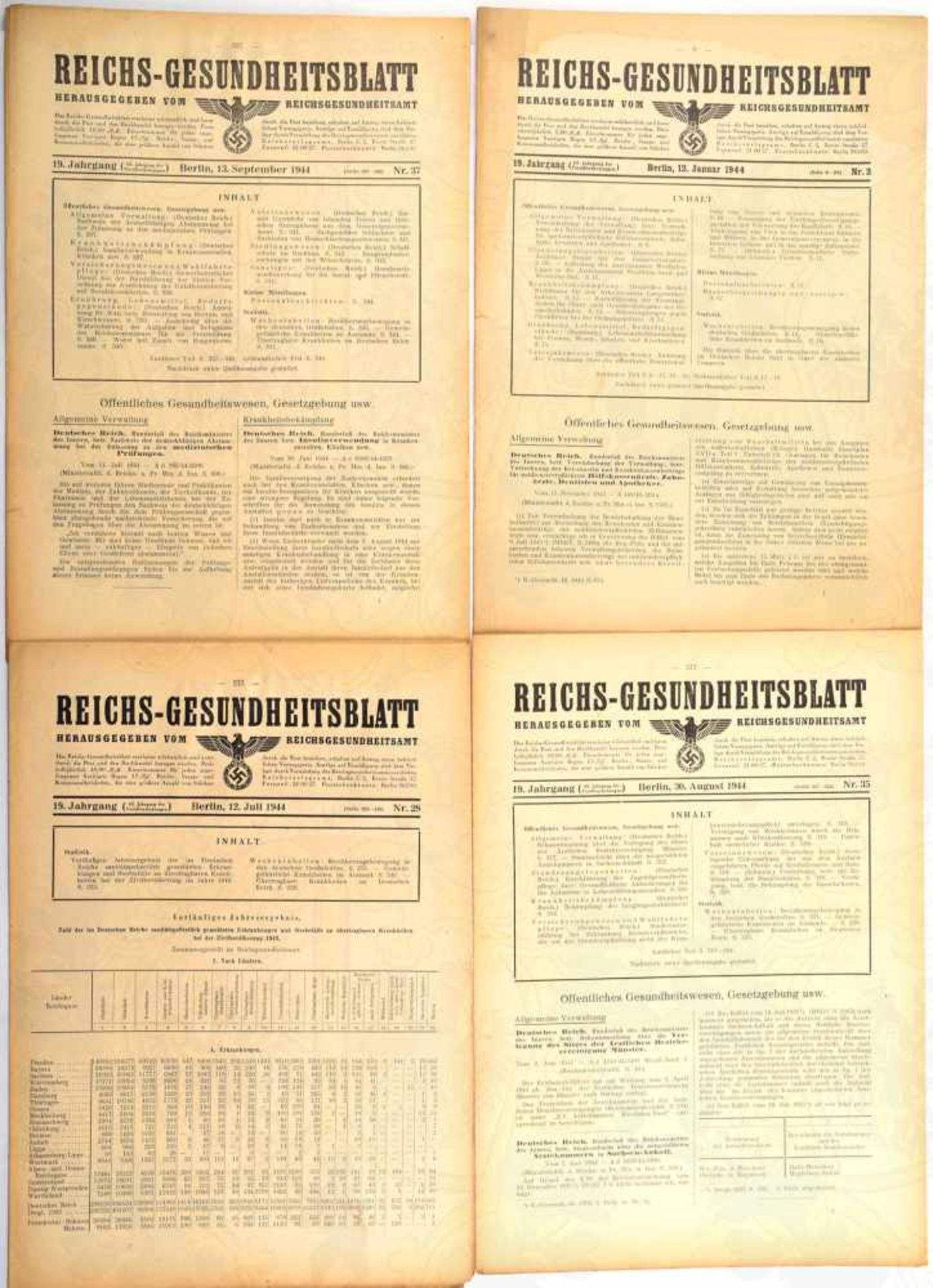 45 REICHS-GESUNDHEITSBLÄTTER 1944, 19. Jahrgang, Nr. 2-7, 9-11, 13, 17-20, 22-52, Hrsg.