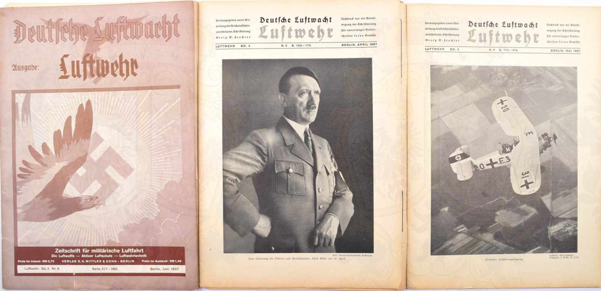 7 AUSGABEN DEUTSCHE LUFTWACHT 1937, „Zeitschrift für militärische Luftfahrt“, Nr. 2-6, 10-12,