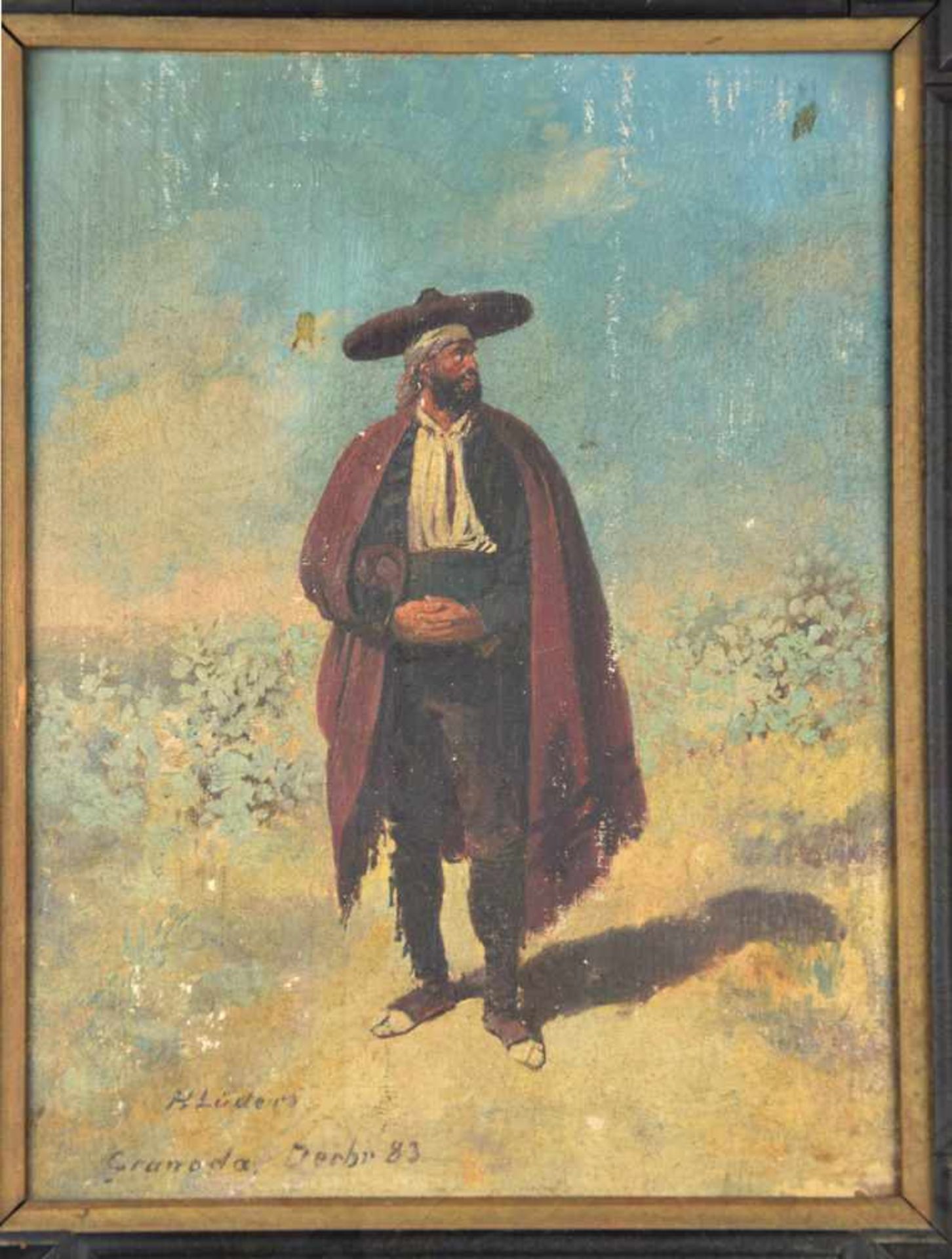 ÖLGEMÄLDE ANDALUSISCHER LANDMANN, von Hermann Lüders, Ölfarbe auf Holz, Bewohner der Provinz Granada