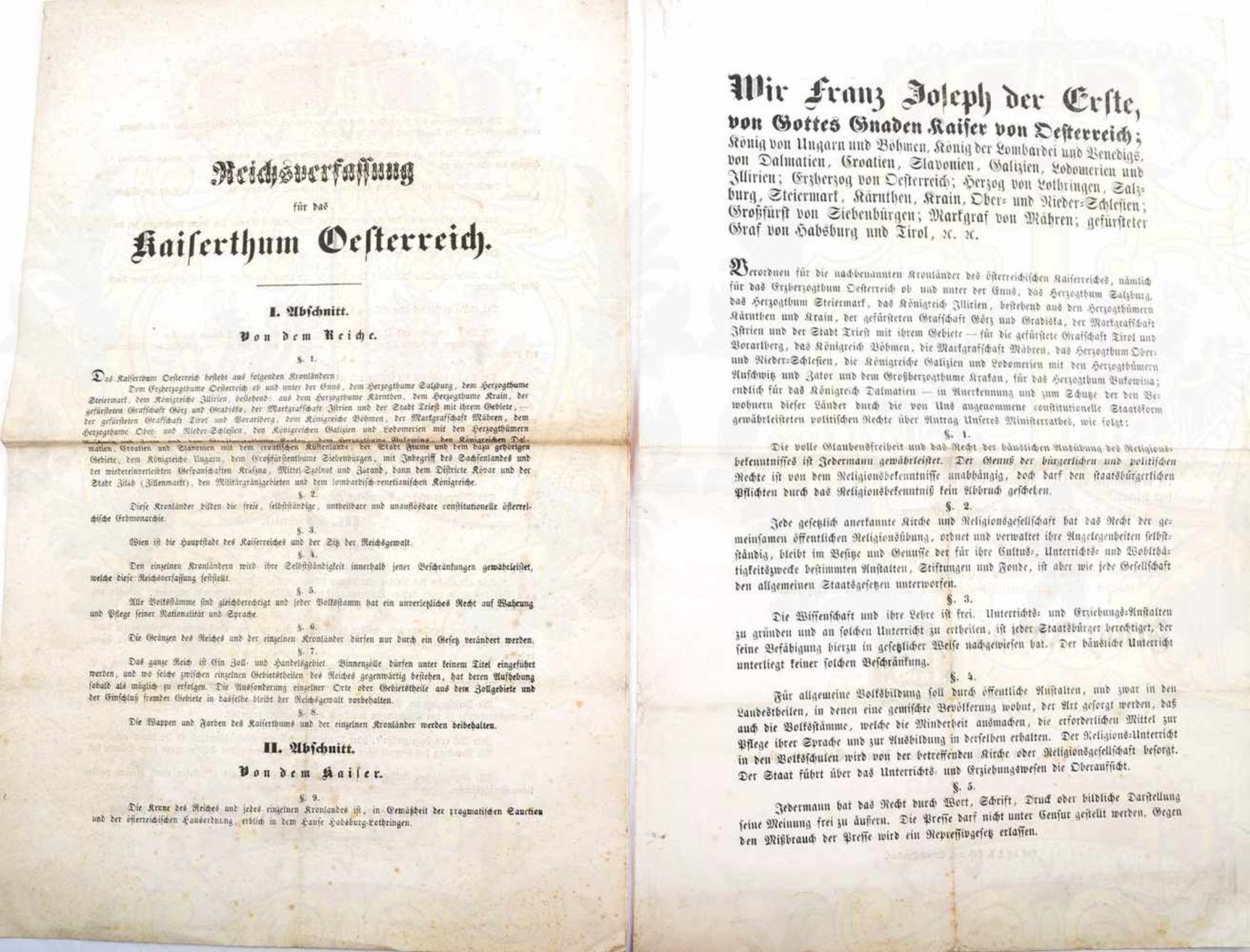 5 EDIKTE KAISER FRANZ JOSEPH I., Ankündigung der Verfassung; Reichsverfassung für d. Kaisertum