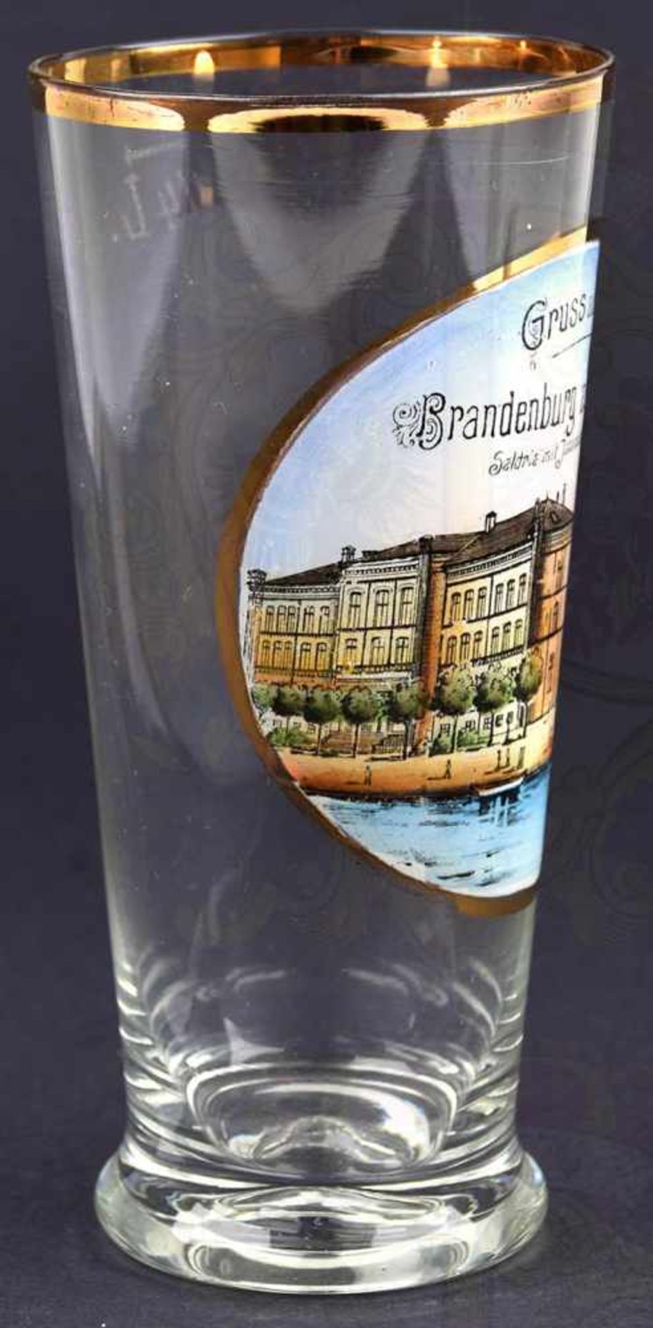 BIERGLAS GRUß AUS BRANDENBURG/HAVEL, 1/4 L., m. Golddekor u. farb. Ansicht d. Saldria m. - Bild 3 aus 3