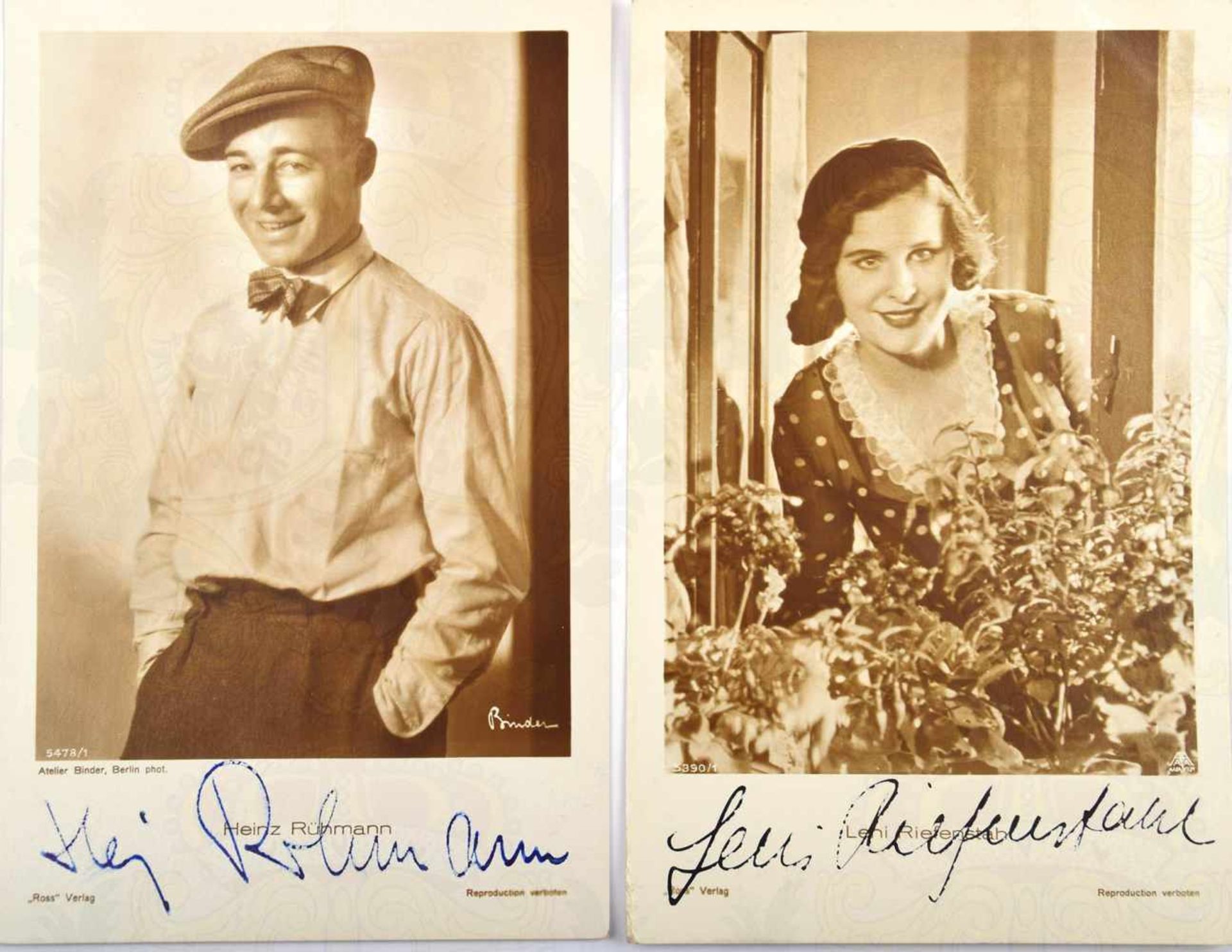 2 AUTOGRAMMKARTEN FILMWESEN: Leni Riefenstahl (1902-2003), dt. Schauspielerin u. Regisseurin (