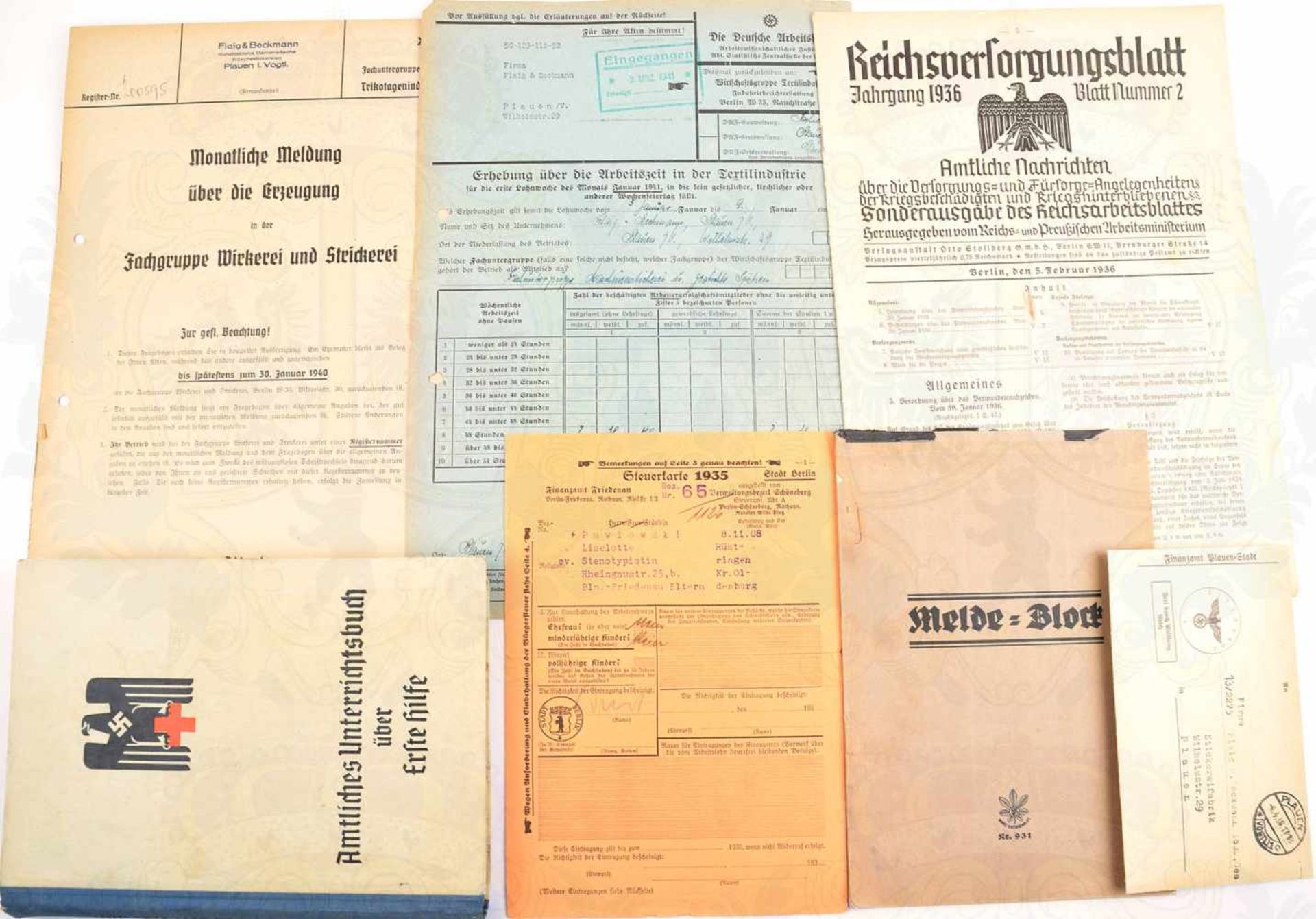 KONVOLUT DOKUMENTE, 1919-1949, ges. 55 Teile, meist Textilindustrie, Erhebung über d. Erzeugung u.