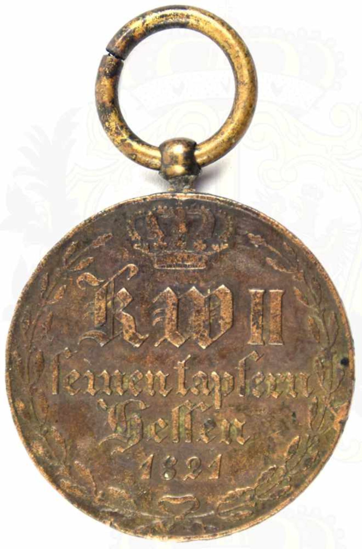KRIEGSDENKMÜNZE 1814/1815 FÜR KÄMPFER, Bronze, patiniert, Randschrift „Aus erobertem Geschütz“,