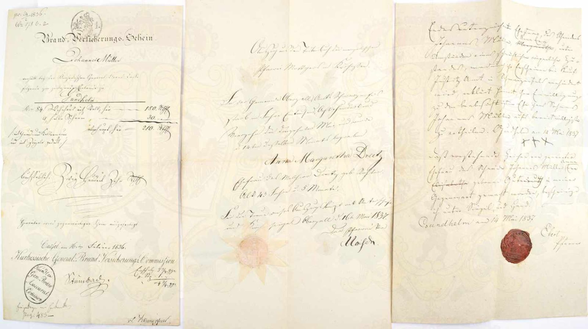 14 DOKUMENTE, 1830-1862, Schreiben d. Kurhessischen Versicherungs-Commission, Brand-
