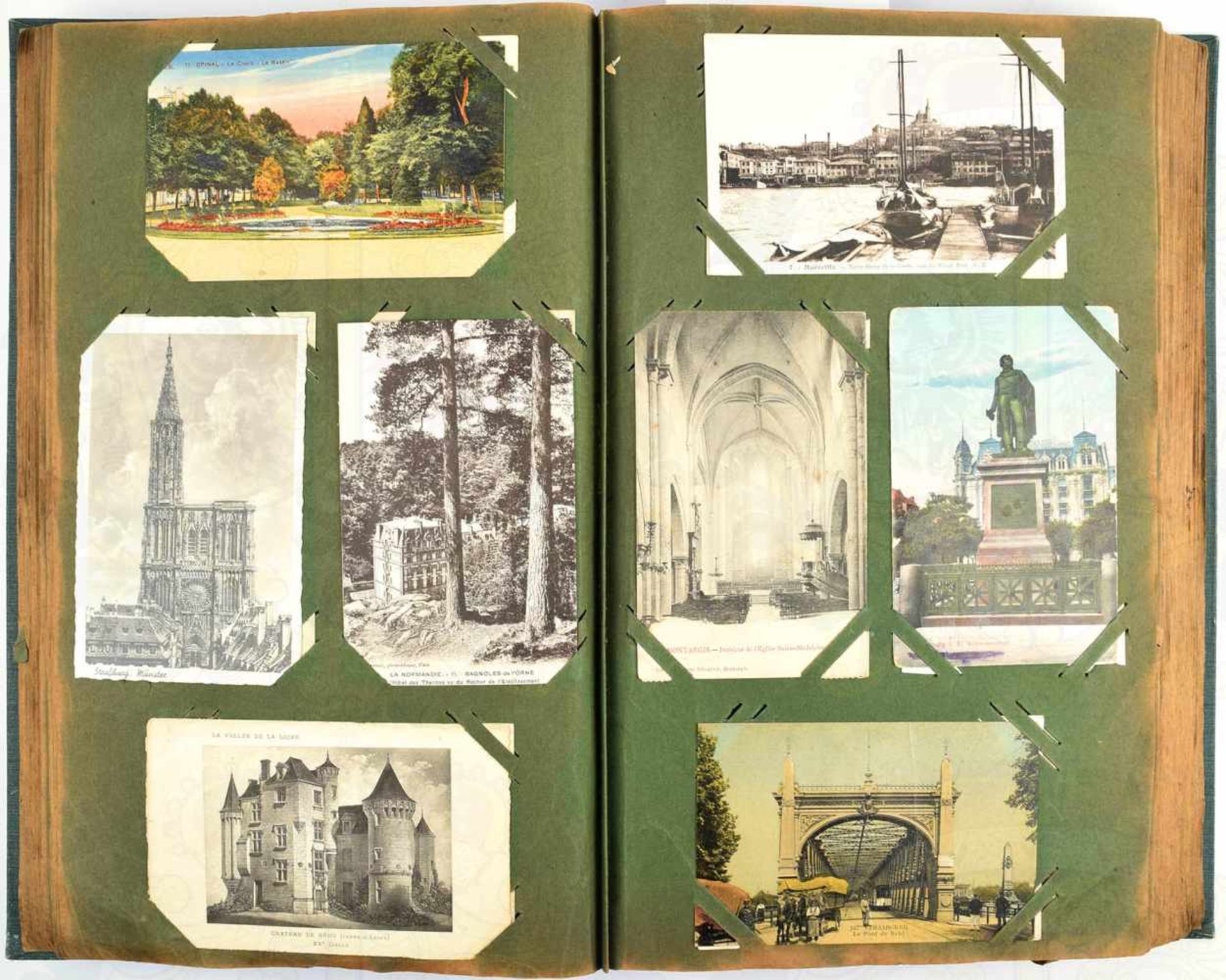 POSTKARTENALBUM FRANKREICH, mit 480 AK, Überschwemmung in Paris Januar 1910, Schlösser, Burgen,