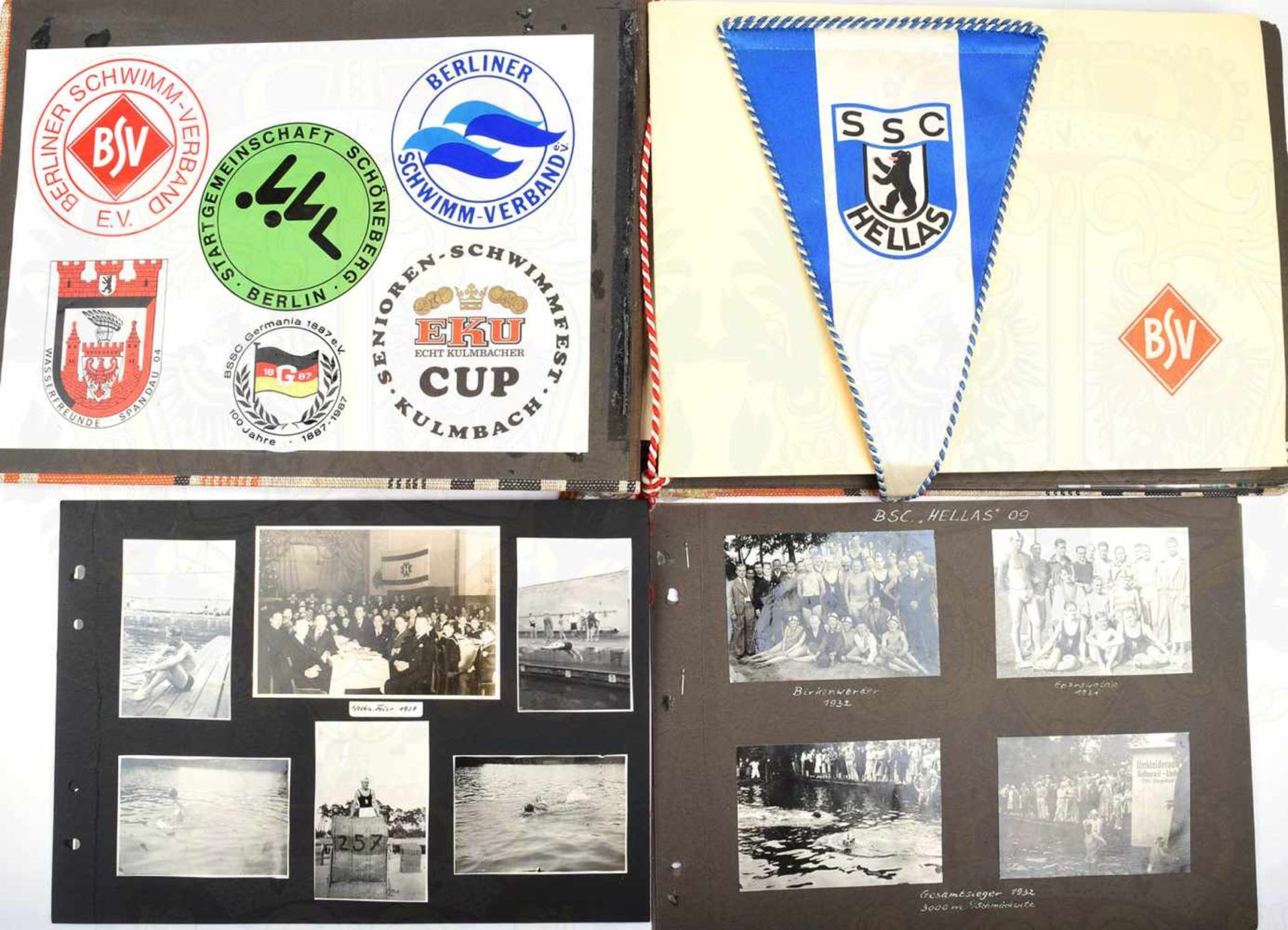 FOTOALBUM BSC HELLAS 09, bzw. SSC Hellas 4 Albumseiten 1931-1938, sonst etwa 1950-1990, dabei Wimpel