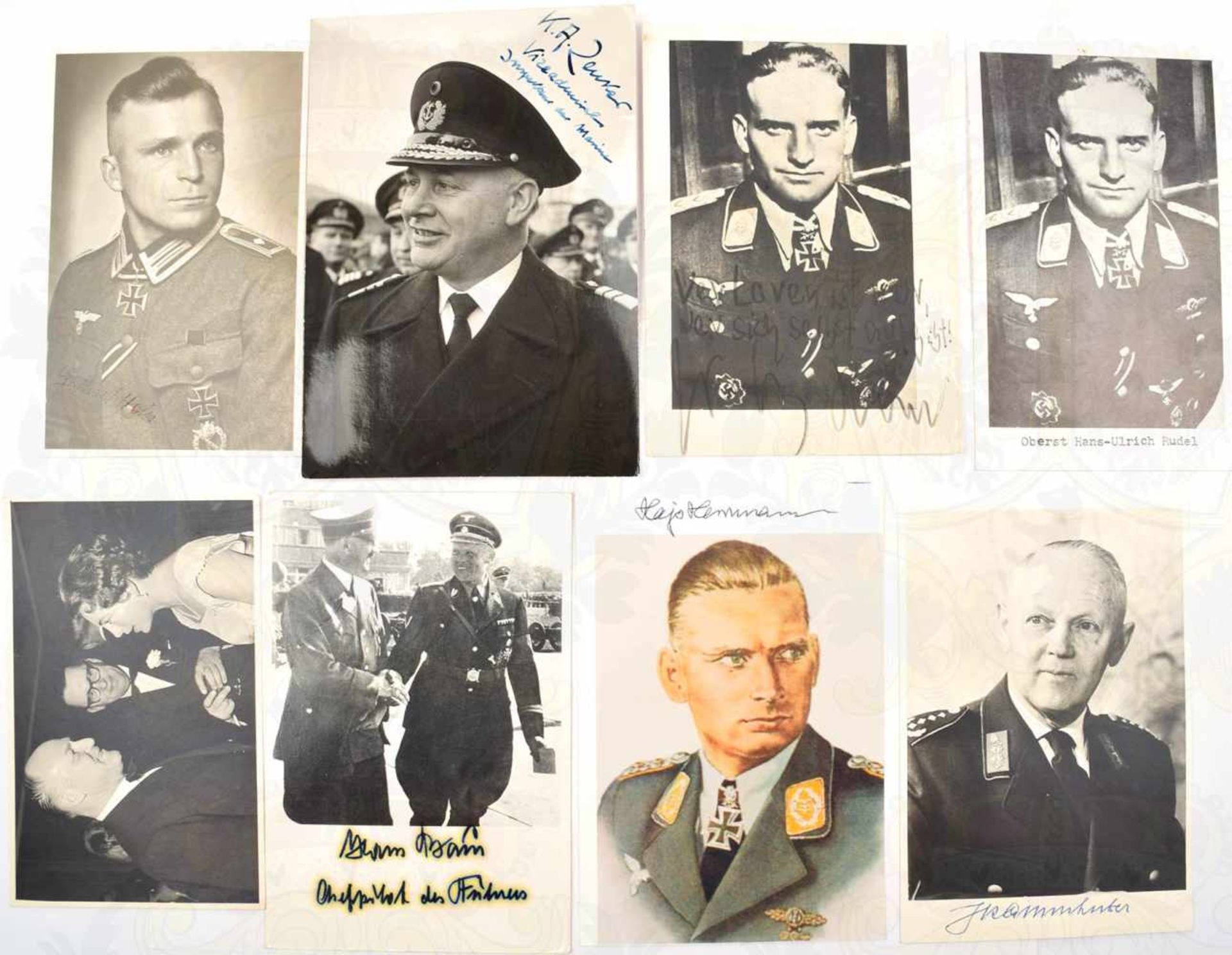 7 AUTOGRAPHEN RITTERKREUZTRÄGER, Hajo Herrmann; Jos. Kammhuber; Hans Ulrich Rudel; Hans Baur;