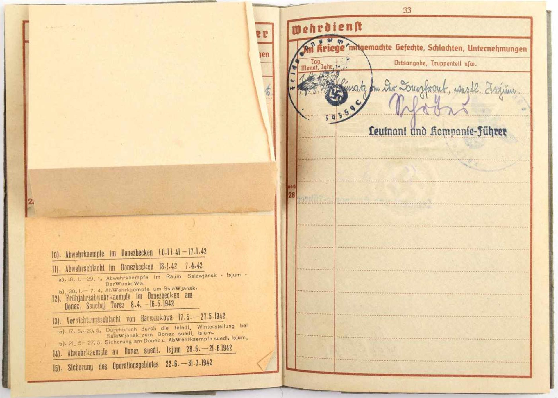 WEHRPASS OBERGEFREITER, Eintritt 1940 b. 2. Komp./Infanterie-Ersatz-Btl. 338 Crossen, später IR 466, - Bild 2 aus 3