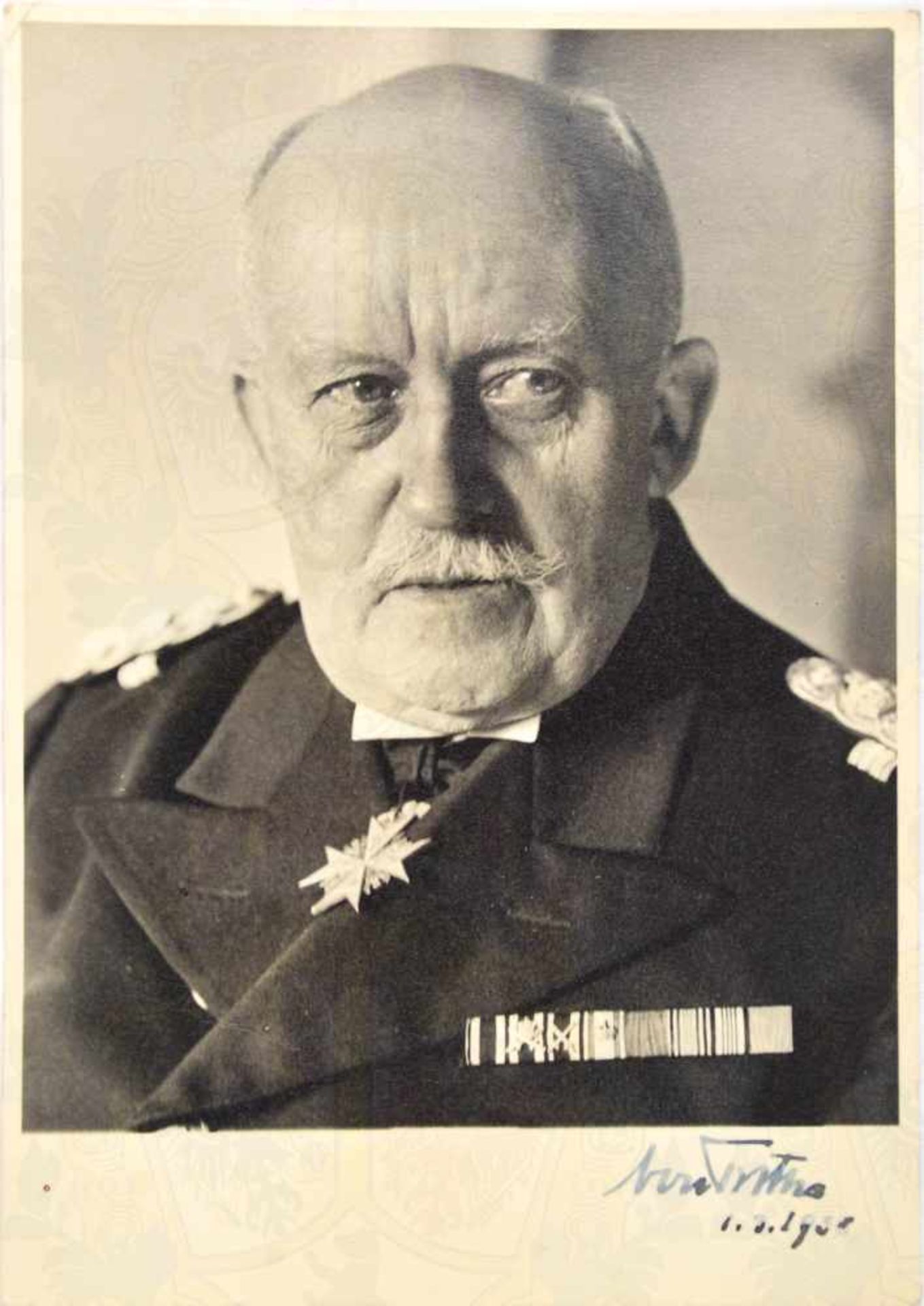 TROTHA, Adolf von (1868-1940), Deutscher Admiral u. Seeheld, Tinten OU „von Trotha, 1.3. 1938“,