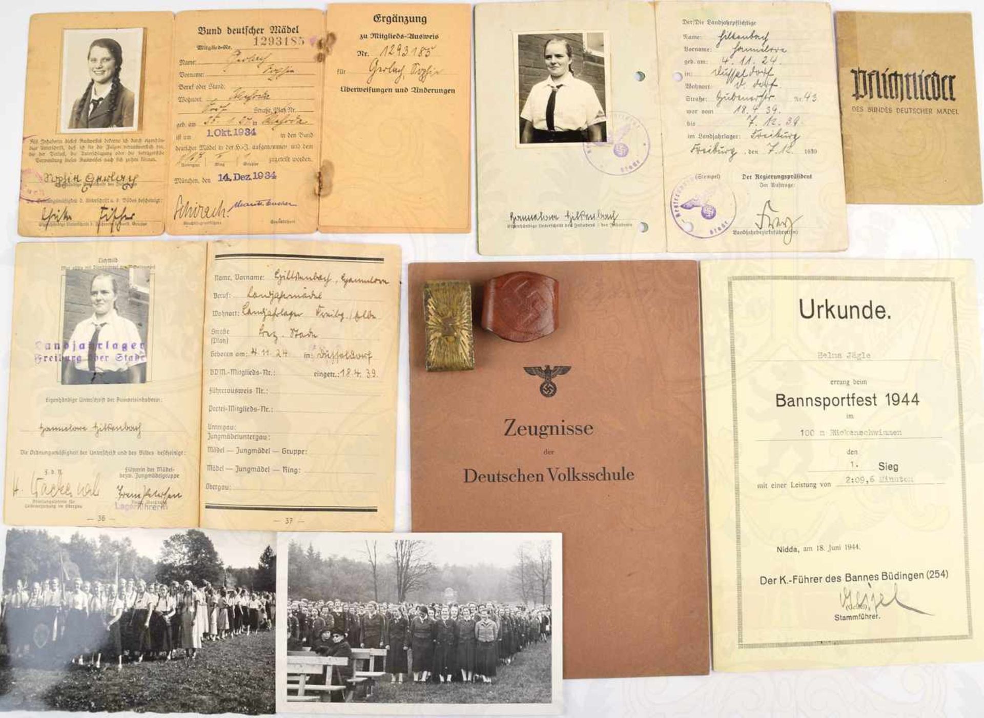 KONVOLUT BDM, Landjahrlager Freiburg b. Stade 1939, Ausweis u. Leistungsbuch, (Umschlag fehlt);
